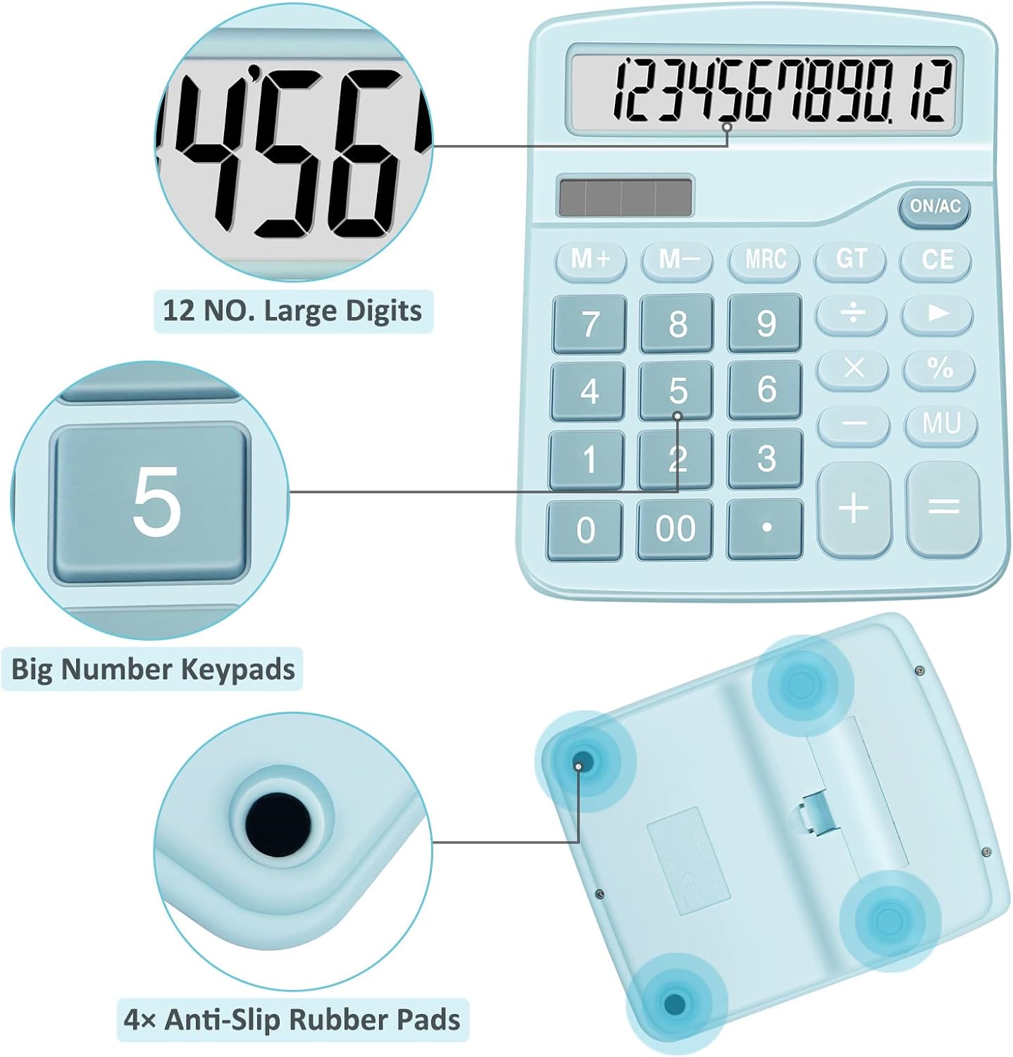 Calculators, Splaks 2 Pack Standard Functional Desktop Calculators Sola and AA Battery Dual Power Electronic Basic Calculator with 12-Digit Large Display for Office, Home, School (1 Blue & 1 Pink)