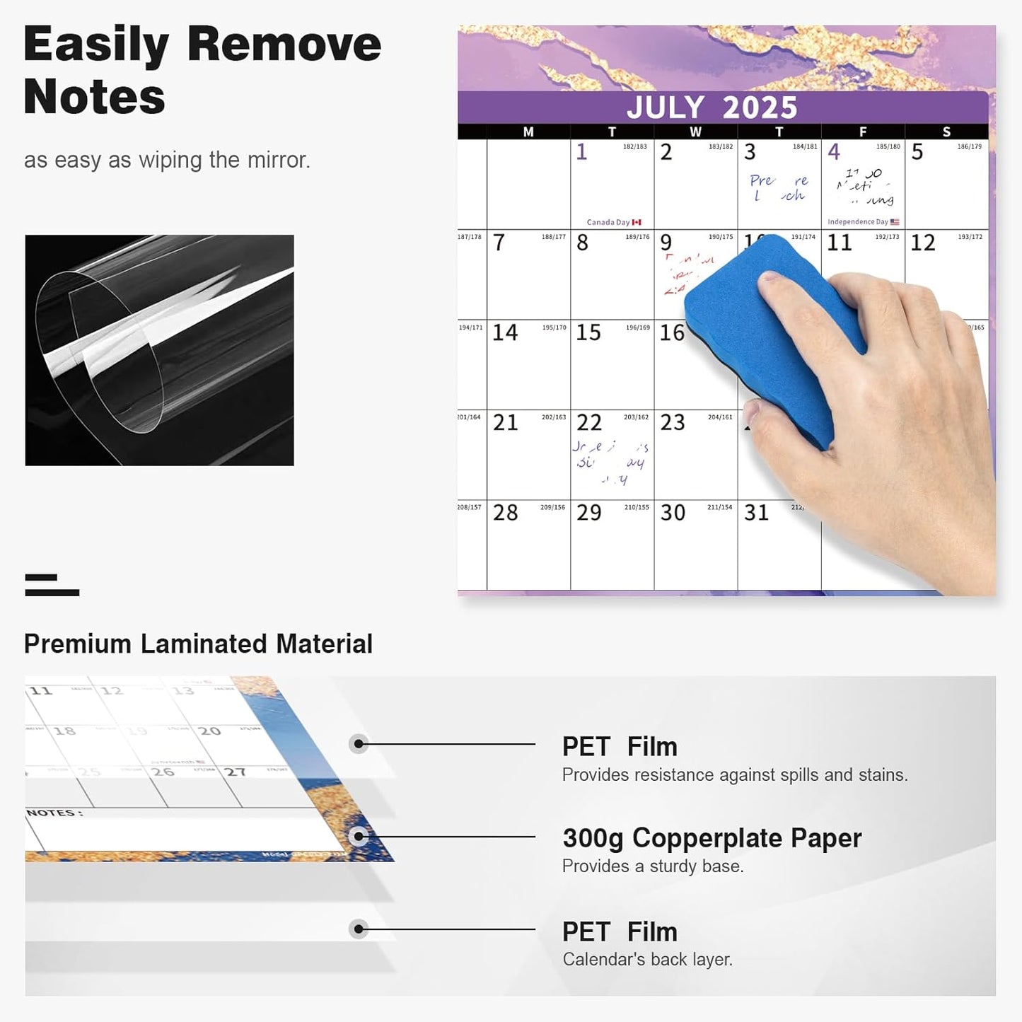 Ospelelf Large Dry Erase Calendar for Wall - 32'' x 48'' Yearly Calendars 2025-2027 Laminated Monthly Family Calendar for Office, Use July 2025 - June 2027 (Marble)