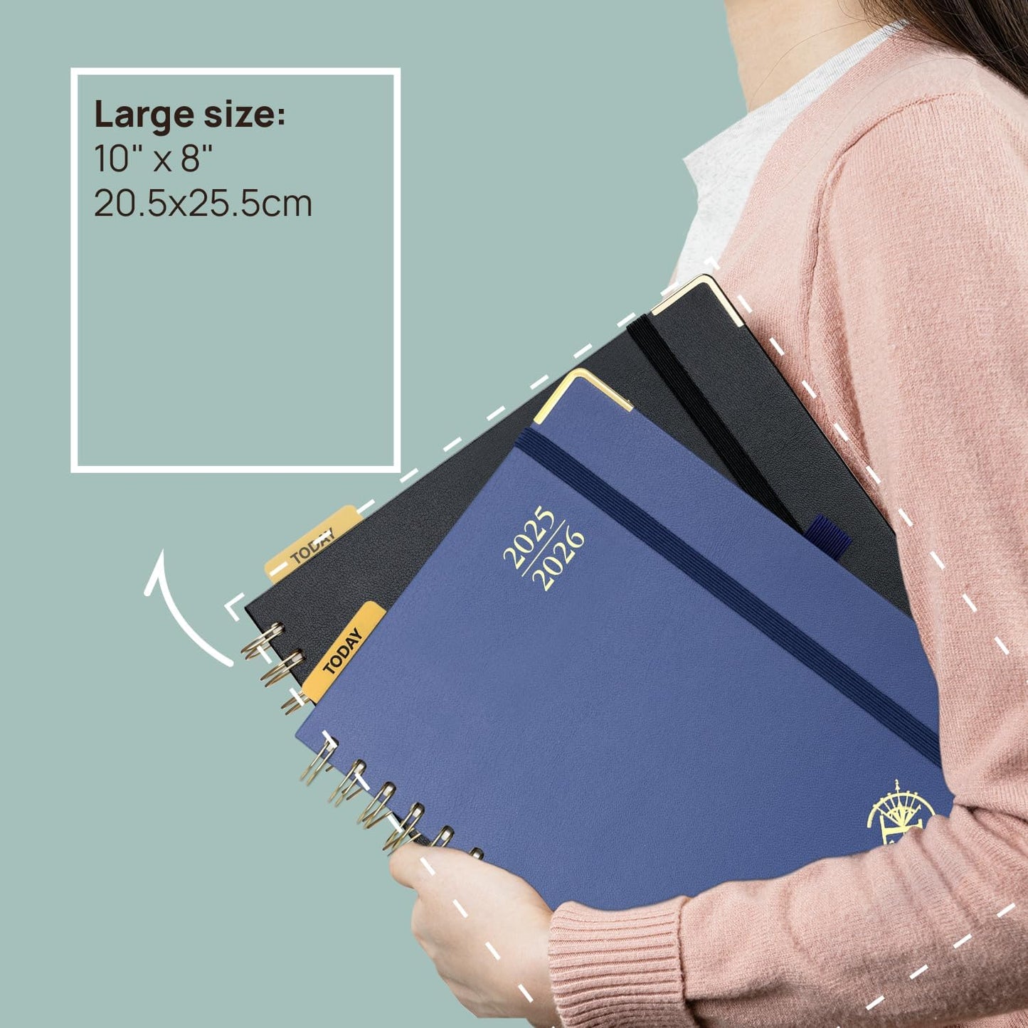 POPRUN Monthly Planner 2025-2026 Spiral Hardcover (8'' x 10''), 18 Months Calendar (Jul.2025 - Dec.2026)- 2 Pages per Month with Dotted Note Pages, Sunday Start, Laminated Tab - Light Yellow