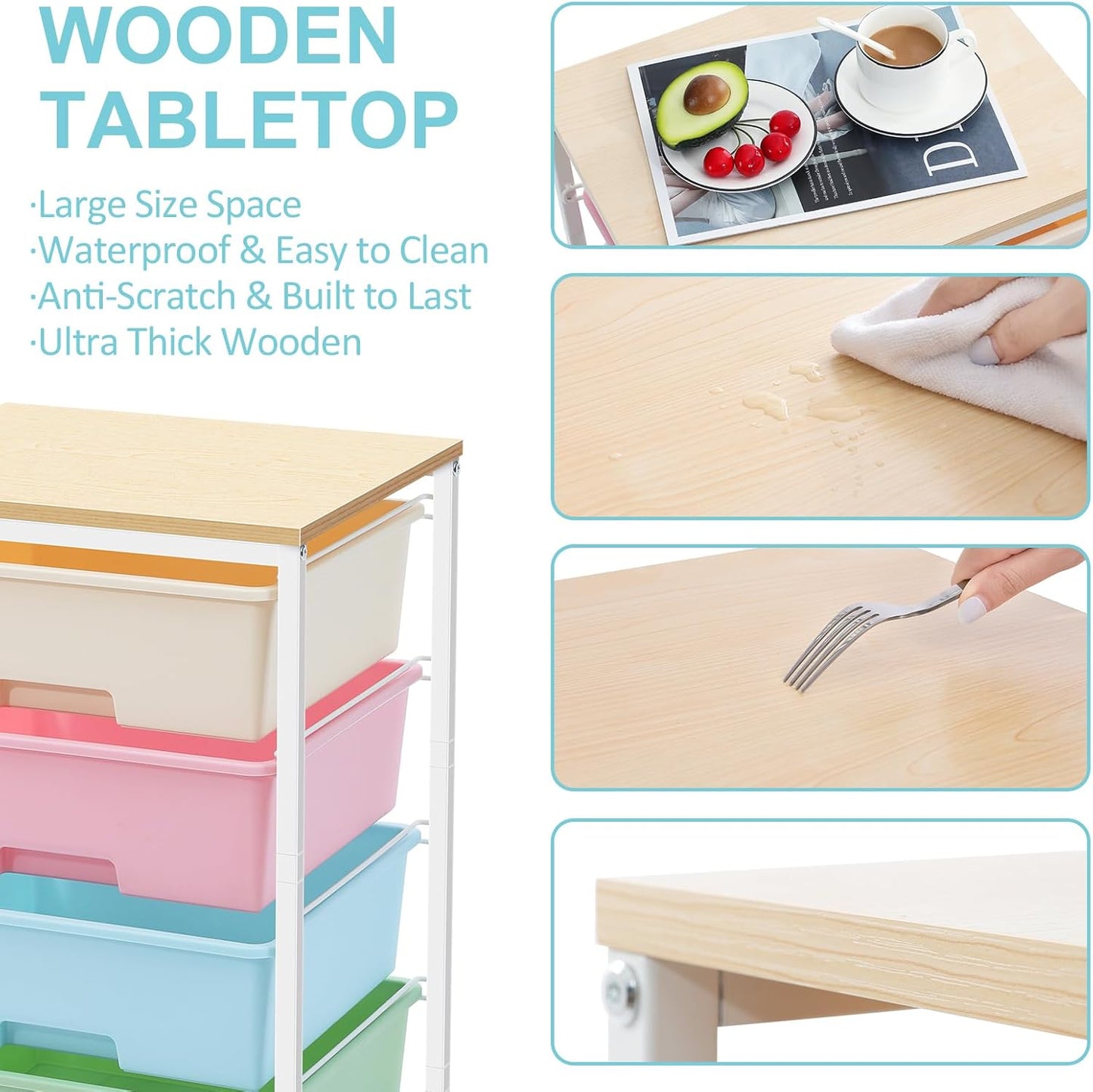 Utility Cart with 4 Drawers,Rolling Storage Cart with Drawers,Storage Rolling Drawer Cart,Rainbow