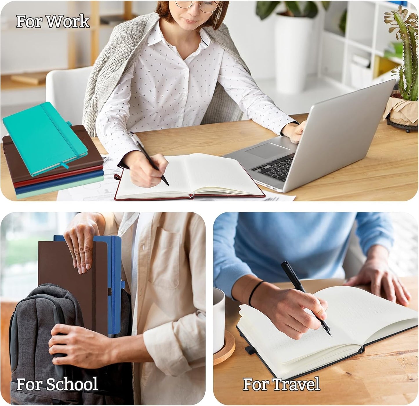 2Pack Bullet Dotted Hardcover Journal Notebook, A5 140 Pages 120Gsm Thick Paper for School,Note Taking,Work,Diary，5.7"*8.3",Black