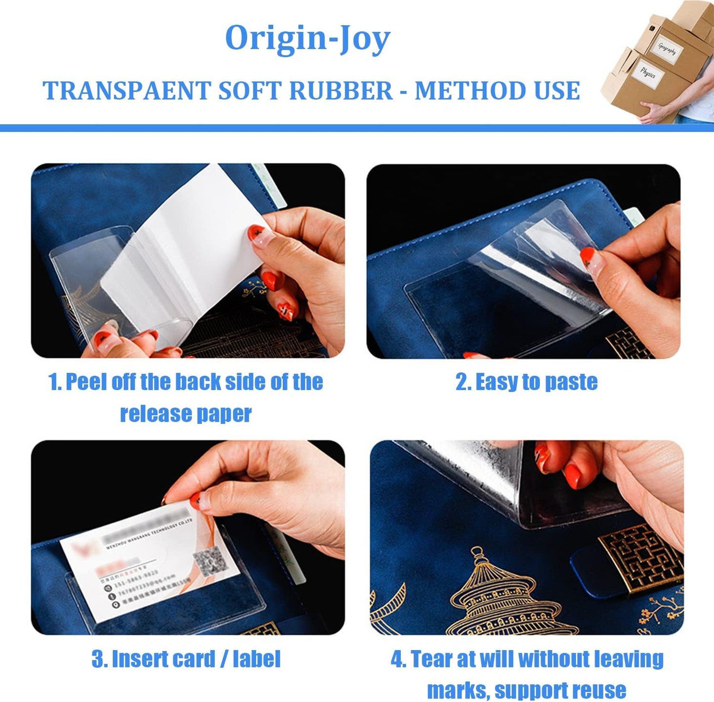 Origin-Joy 60 PCS Self Adhesive Index Card Pockets with Top Open, Clear Plastic Label Holder for Cards of Note, Library and Business, Adhesive Label Pockets & Card Holder (1.75 x 4 inch)
