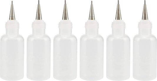 Flo Line Precision Tip Applicator Bottle - Fine Tip Squeeze Bottles for Fluid Media, Inks, Acrylics, Watercolor, Quilling, Paint Bottles with Tip Pack of 6 - 0.5oz bottles w/ 0.5, 0.7, 0.9 Metal Tips