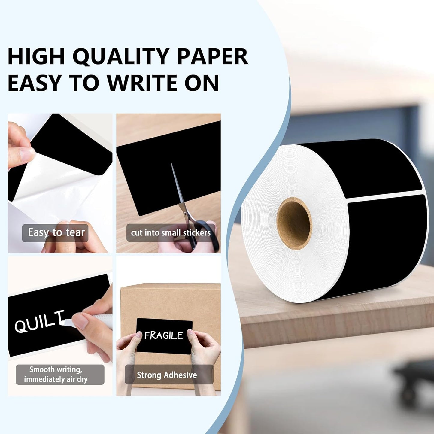 PARLAIM 3 X 5 Inch 4Rolls/1000 Per Rectangle Inventory Color Coding Labels,Roll Square Label Stickers for Home(Black)