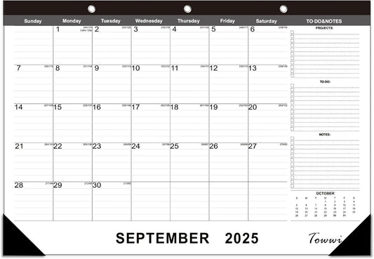 TOWWI Desk Calendar 2025-2026, Large Wall or Desktop Monthly Calendar for Daily Schedule, Office, Home - 16.7x11.6 inches (Black)