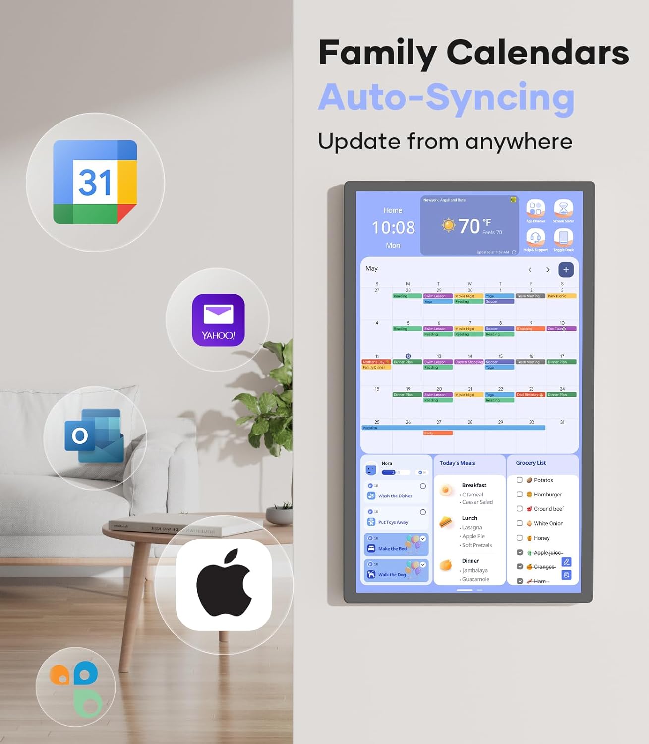 Cozyla Digital Calendar+ 2: 24 inch Wall Planner Touch Screen Chore Chart Customize Dashboard Smart Electronic Calendar for Family Schedules Meal Planner Support Any Google Play App Wall Mount Black