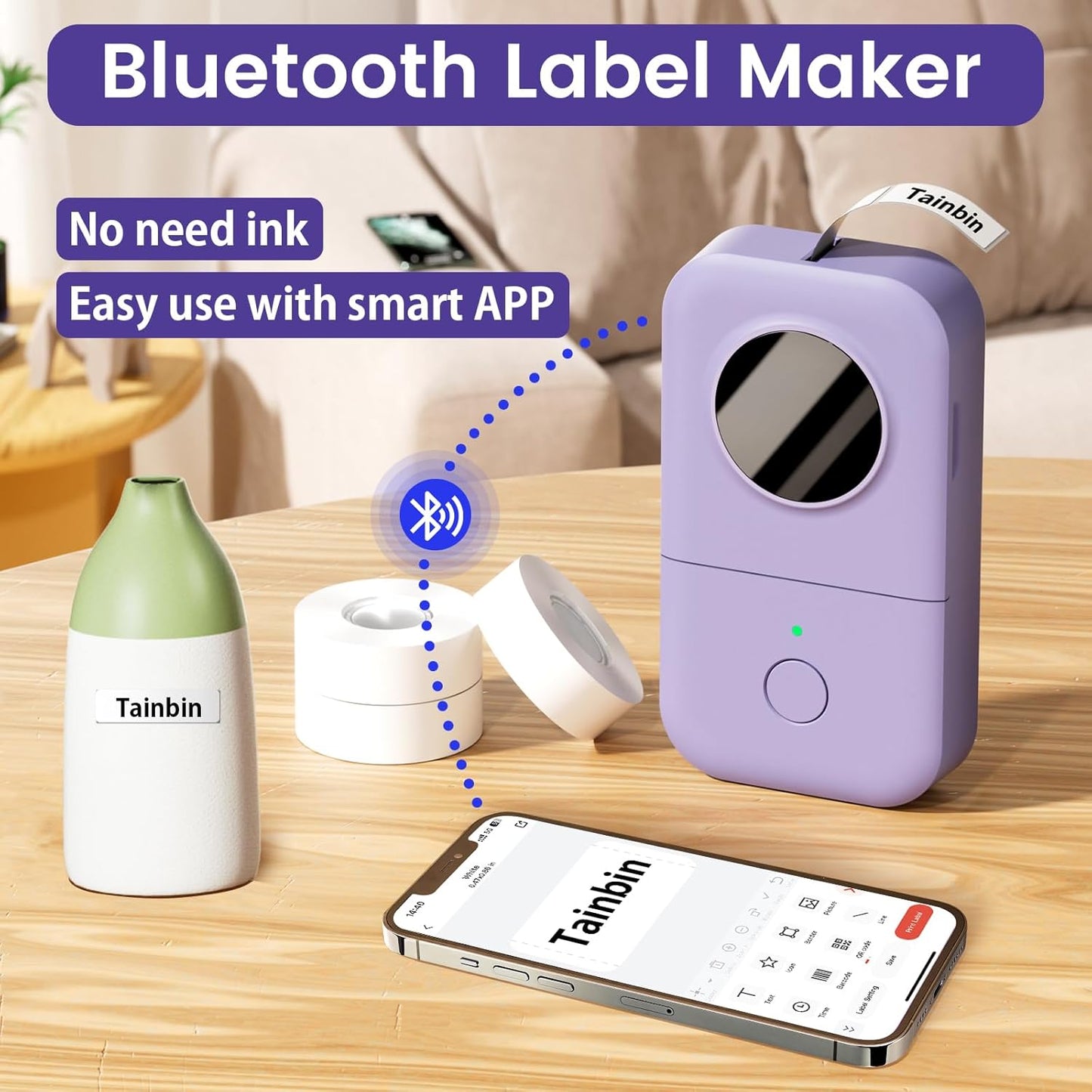 Phomemo D30 Label Makers Machine - Portable Bluetooth Mini Sticker Thermal Label Printer Handheld Rechargeable, Easy to Use for Office Home Organization, Rich Icon Font Multiple Templates