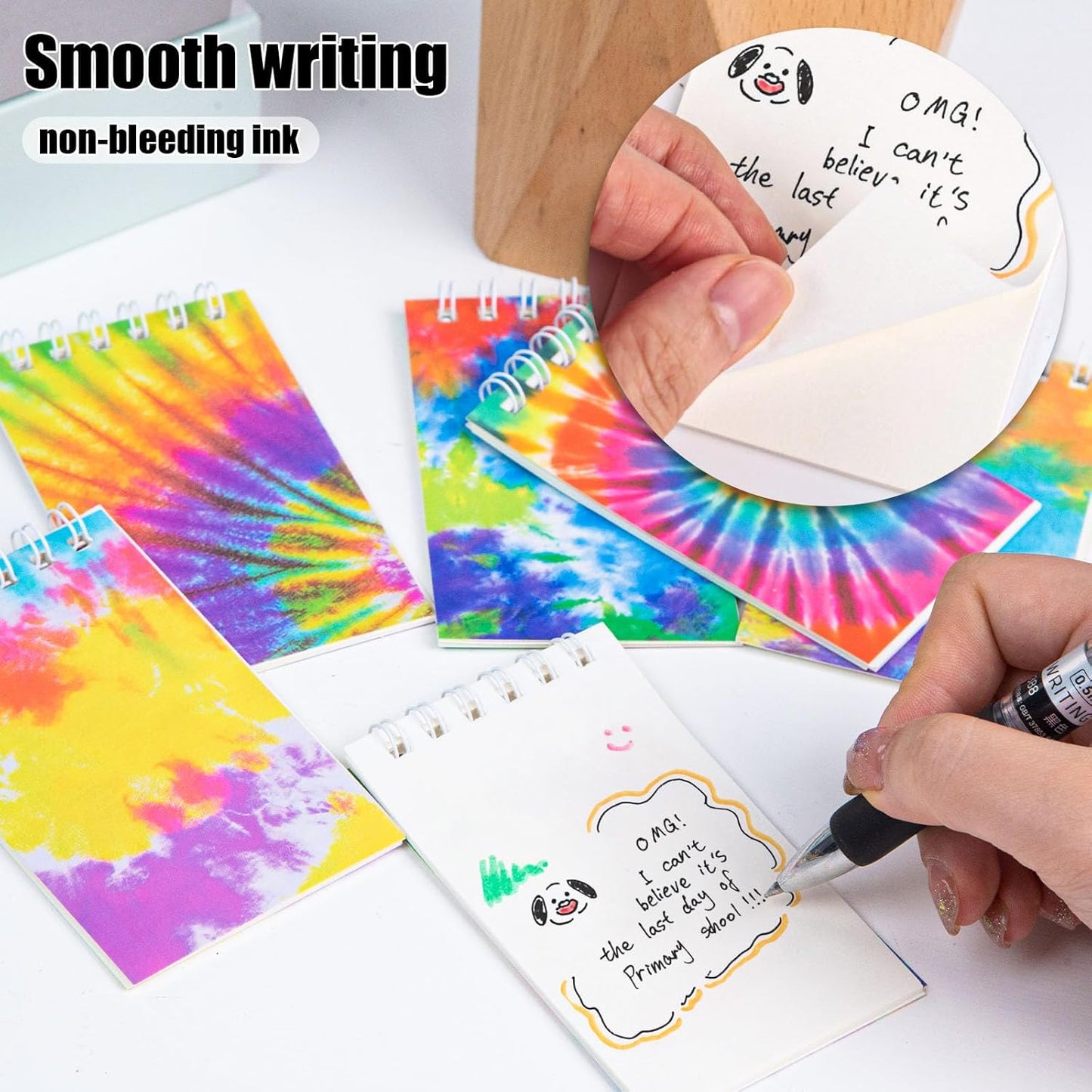 Koogel 24PCS Small Spiral Notebook, Blank Mini Pocket Journal Notebook for Kids Back to School, Tie Dye Style Journal Mini Memo Pads for Tie Dye Birthday Pastel Art Party Favors Gift Supplies