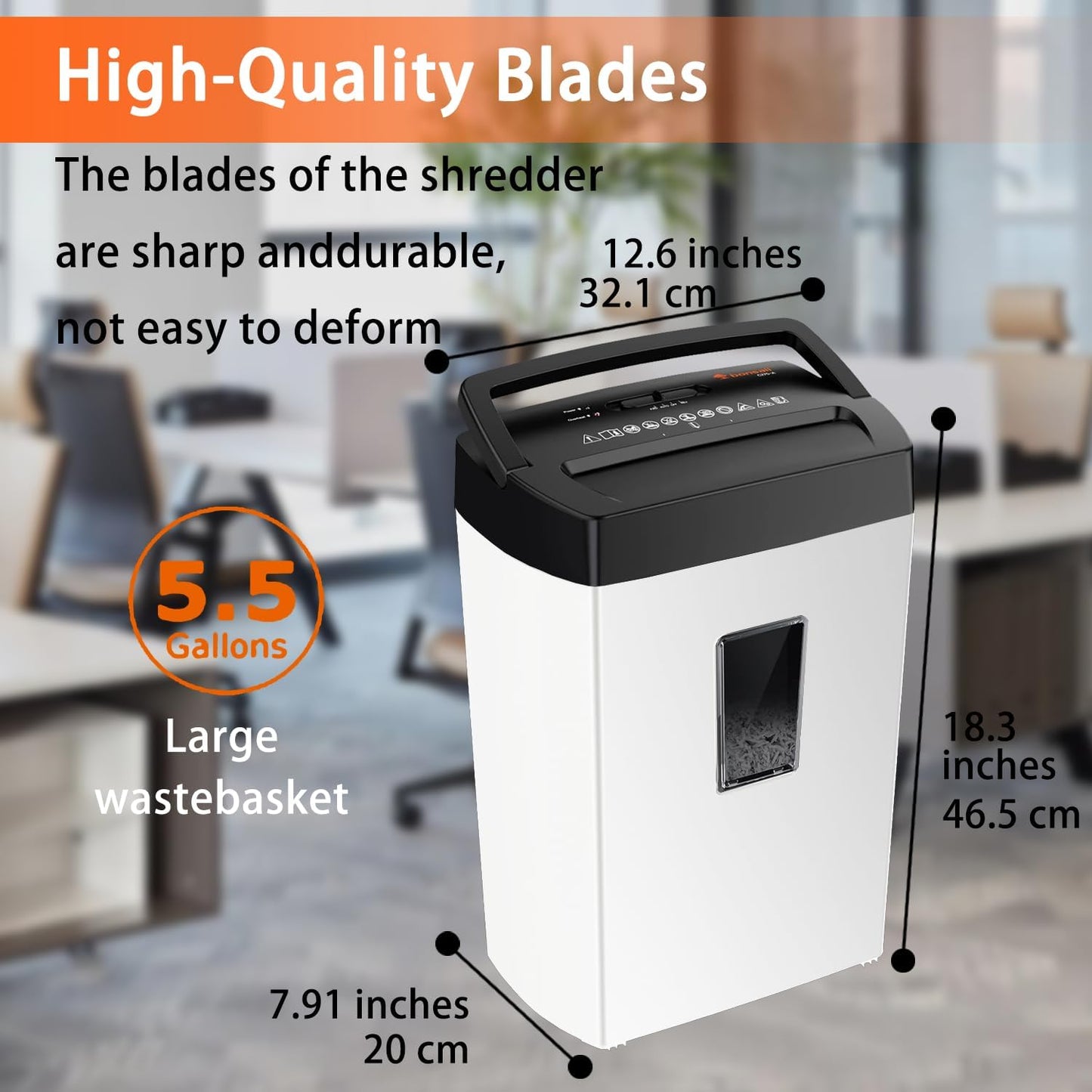 Bonsaii 12-Sheet Cross Cut Shredder, P-4 High Security, 5.5 Gal, Heavy Duty for Home Office, Shreds Paper, Credit Card, Mail, Staples, with Transparent Window, White & Black (C275-A)