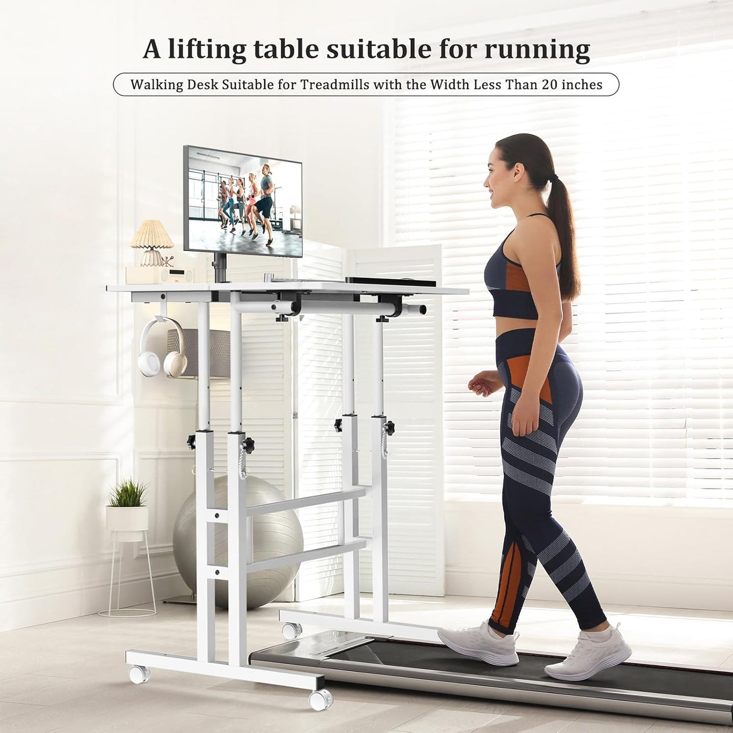 Small Standing Desk with Wheels, Mobile Stand Up Desk, Portable Standing Table on Wheels for Walking Pad, Rolling Computer Desk Adjustable Height, Tall Table