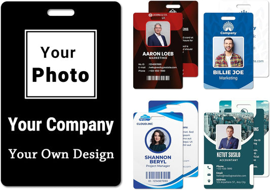Custom Id Badge Custom Id Card Identification Badges Customizable Personalized Name Badge Customize Name Tag Photo Logo Employee Work Office Volunteer Customized Personal (Add Your Design-Vertical)
