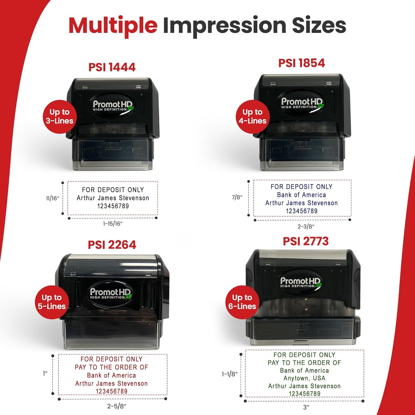 Promot Pre-Inked Custom Deposit Stamp - Personalized Text, Refillable Custom Stamp with Built-in Ink Reservoir, Easy 3-Step Re-Inking, Customized Rubber Stamp for Bank and Businesses (4-Lines)