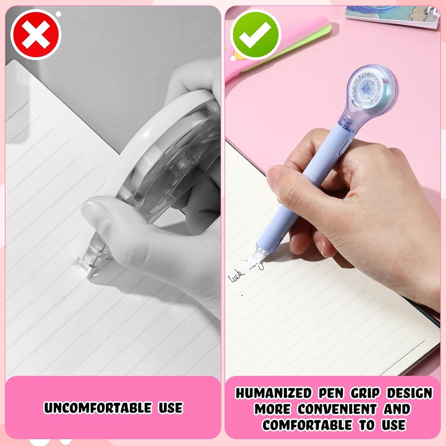 10 Pack Correction Tape Pen Correctional Ink Tape Push Pull Protective, Easy to Use Applicator for School Office Supplies, 0.2 x 236 Inch(Blue Color)