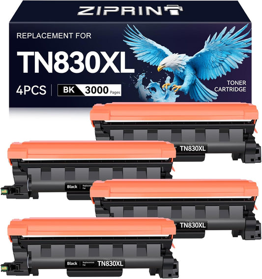 ZIPRINT TN830XL Toner 4 Pack(with chip) Compatible Replacement for Brother tn830 tn 830xl tn830/xl/v tn 830 Toner for HL-L2460DW HL-L2405W DCP-L2640DW MFC-L2820DW MFC-L2900DW HL-L2480DW Printer