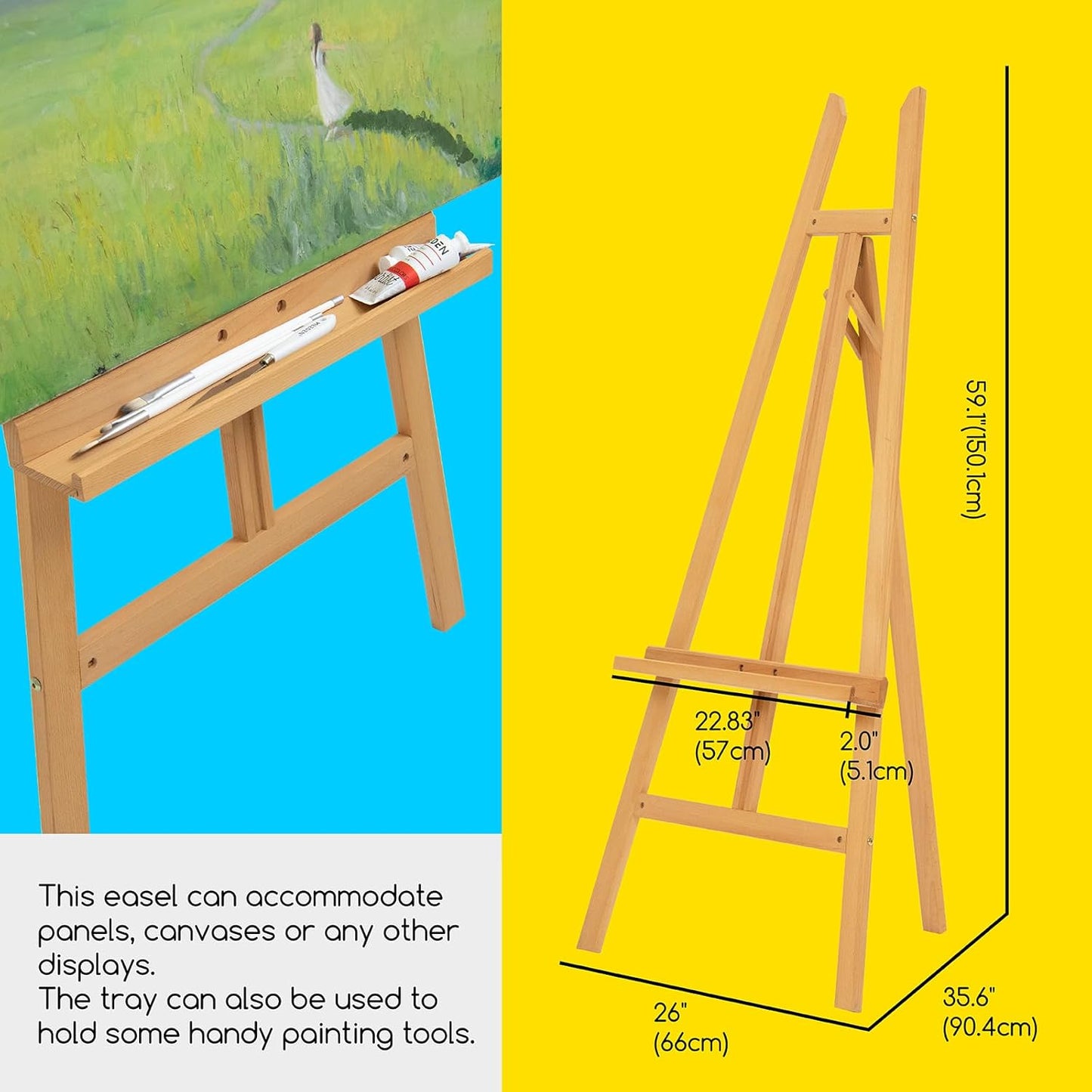 MEEDEN Art Easel Stand for Display - Adjustable Beech Wood Floor Easels for Painting, Holding Canvas up to 90", Ideal for Artist, Adults Painting Canvas, Drawing, Signs - Large