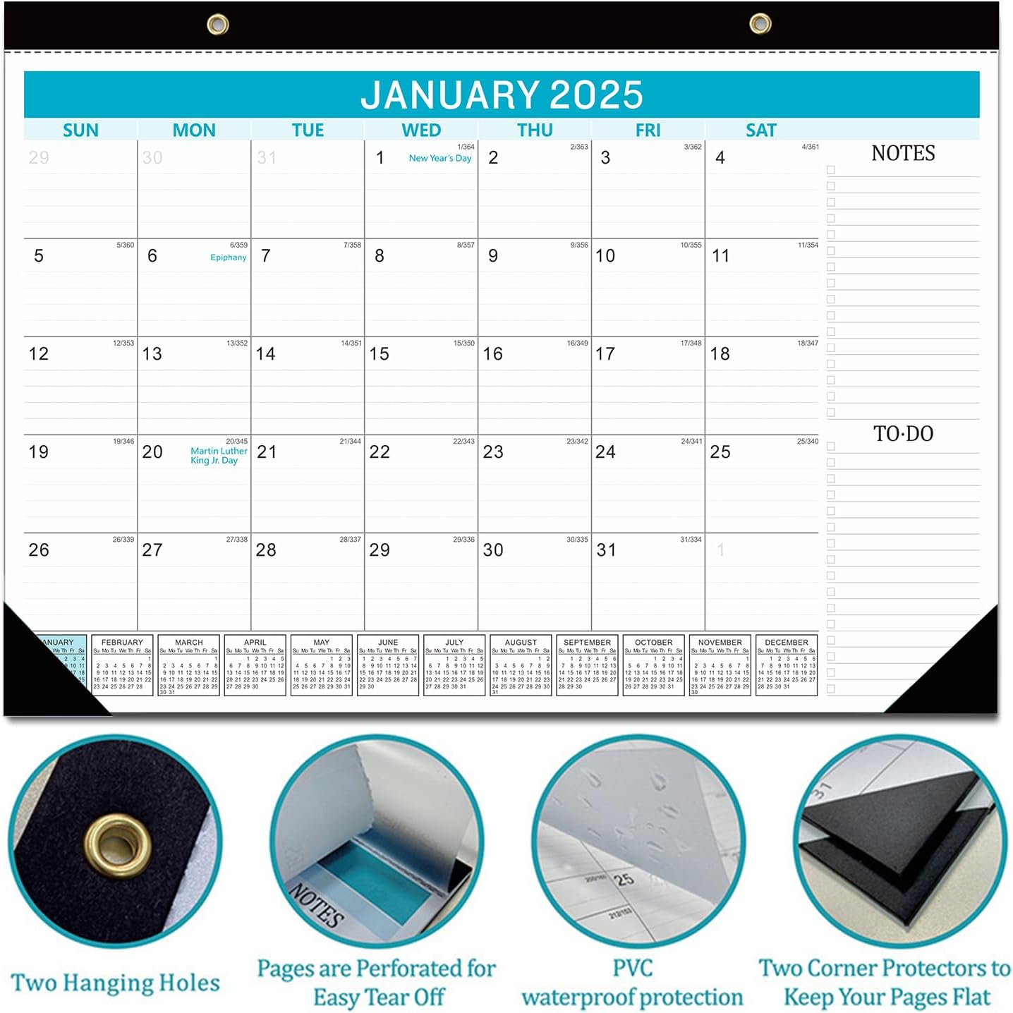 Lateefah Desk Calendar 2025-2026, Runs Jan 2025 to Jun 2026, 2025 Desk Pad Calendar with to-do List, 18 Monthly 17" x 12" Desk Calendar for School, Home or Office