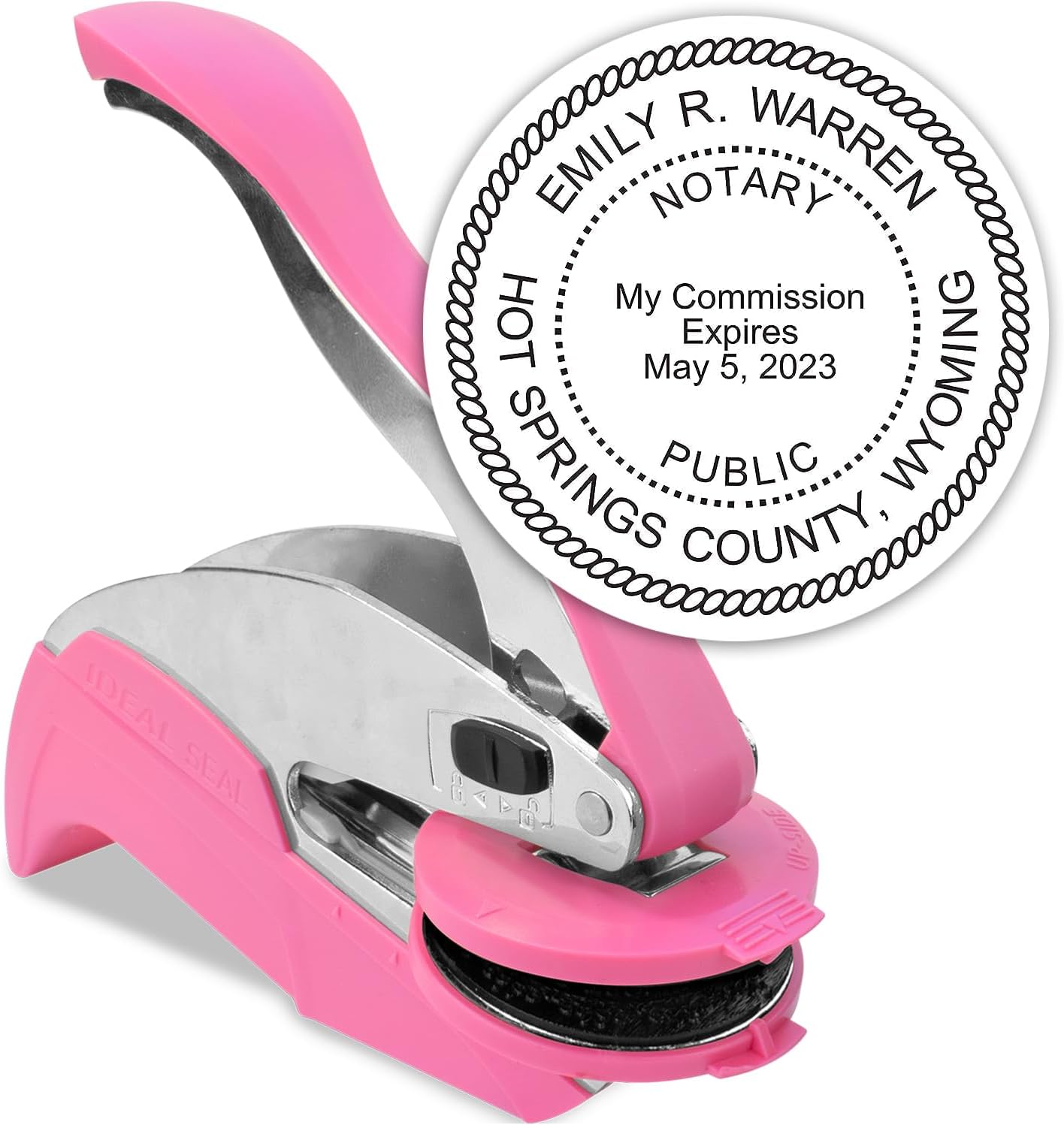 MaxMark Notary Seal Round Pink Embosser for Wyoming State - Includes Gold Burst Seal Labels (50 Count)