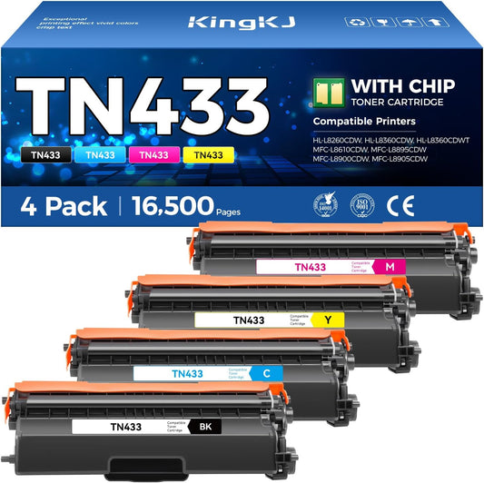 TN433 Toner Cartridge 4-Pack Replacement Compatible for Brother TN-433 TN431 TN436 MFC-L8900CDW MFC-L8690CDW HL-L8360CDW HL-L8260CDW MFC-L8610CDW MFC-L8905CDW MFC-L9570CDW HL-L8360CDWT Printer Set Ink