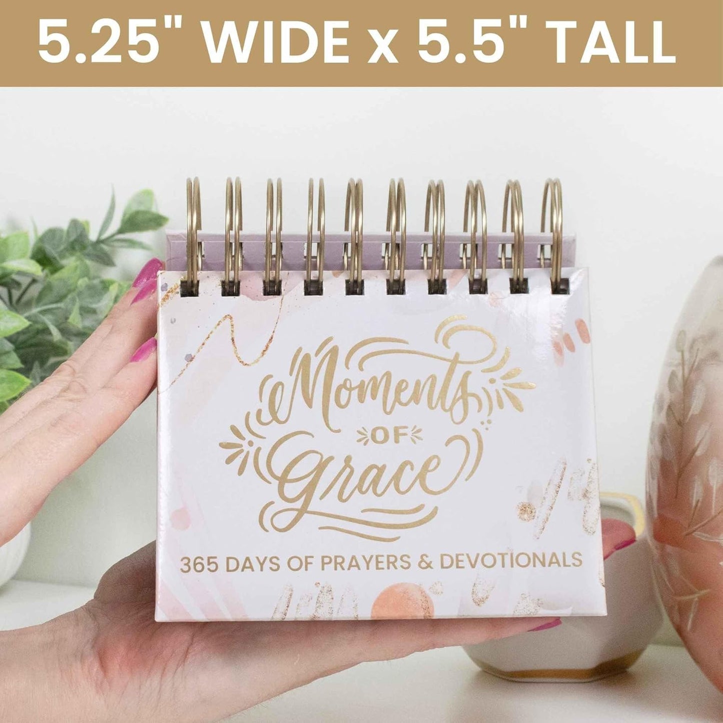 bloom daily planners x Writefully His Undated Perpetual Desk Easel - Religious Inspirational Standing Desktop Flip Calendar - Page a Day - (5.25" x 5.5") - Moments of Grace
