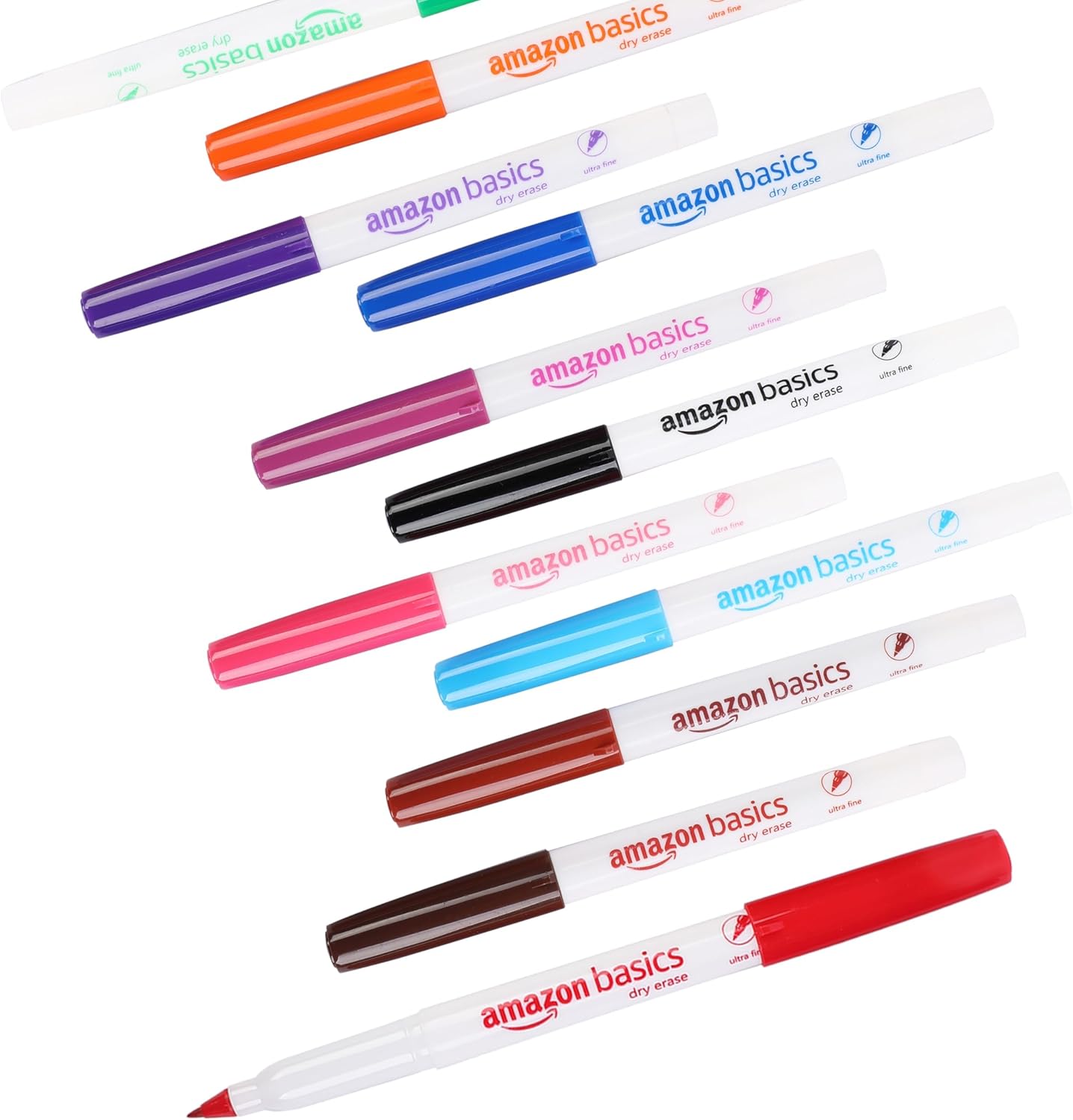 Amazon Basics Low Odor Ultra Fine Tip Dry Erase White Board Markers, Assorted Colors, 12-Pack