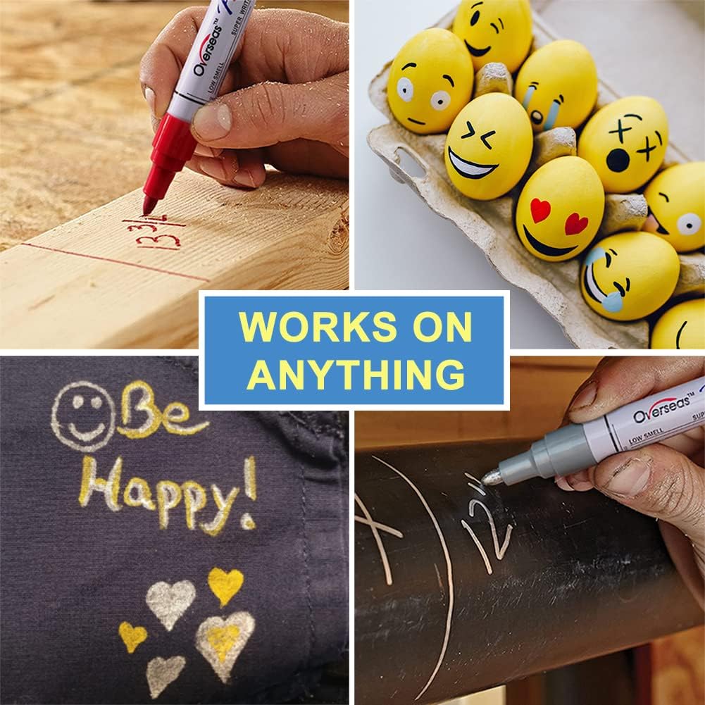 Paint Pens Paint Markers - Yellow Permanent Markers 8 Pack, Oil Based Waterproof Quick Dry Medium Tip Marker Pen for Metal, Wood, Fabric, Plastic, Rock, Stone, Mugs, Canvas, Glass, Art Craft