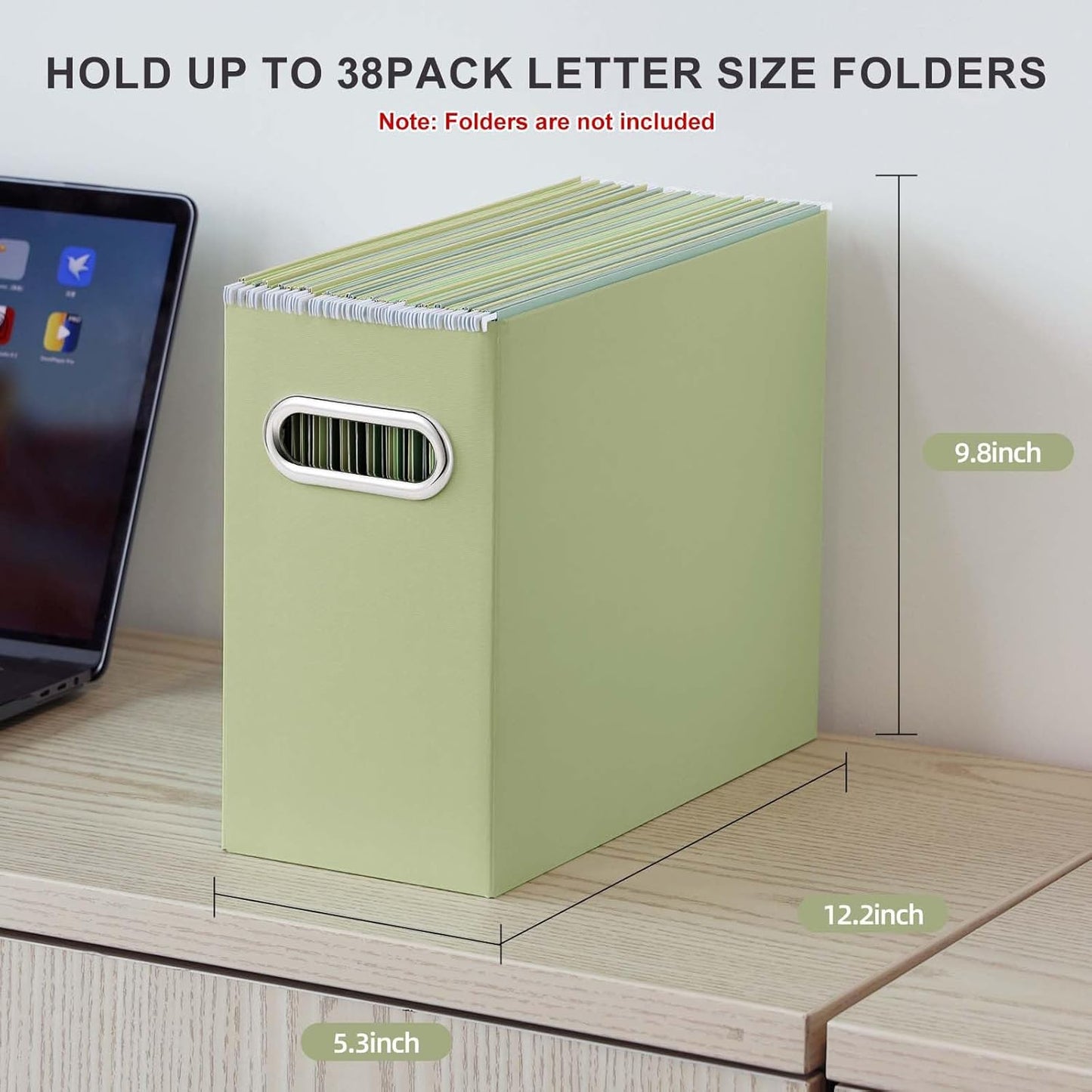 Oterri File Organizer, 4 Packs Small Storage Box, Cardboard File Folder Organizer, Collapsible File Box for Hanging File Folders Letter Size, Portable Filing Organizer with Handle（Green）