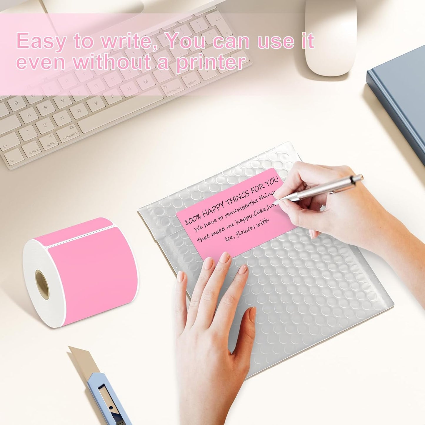 3 X 5 Inch Printable Waterproof Rectangle Color Coding Labels, 300 Per Roll Adhesive Color Coding Stickers for Bar-Codes, Address, Small Business Labeling, Inventory (Pink)