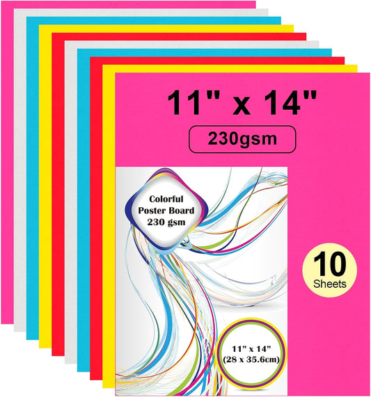 10 Pcs 11" x 14" Colored Poster Board Paper ROOKEA Colorful Poster Board Bulk 230 Gsm Thick Blank Smart Vision Boards for School Arts Craft Projects Drawing Scrapbooking Graphic