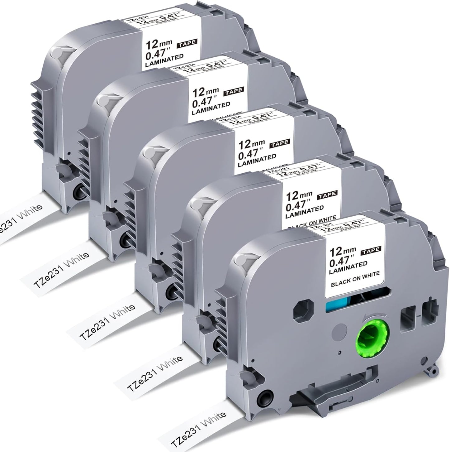 TZe TZ Tape 12mm 0.47 Laminated White Replacement for Brother P Touch TZe-231 TZC-231 P Touch Label Tape Refill Work for Brother P-Touch Label Maker PT-D210 PT-D220 PT-H110 PT-D600 PT-D400, 8m 26.2ft