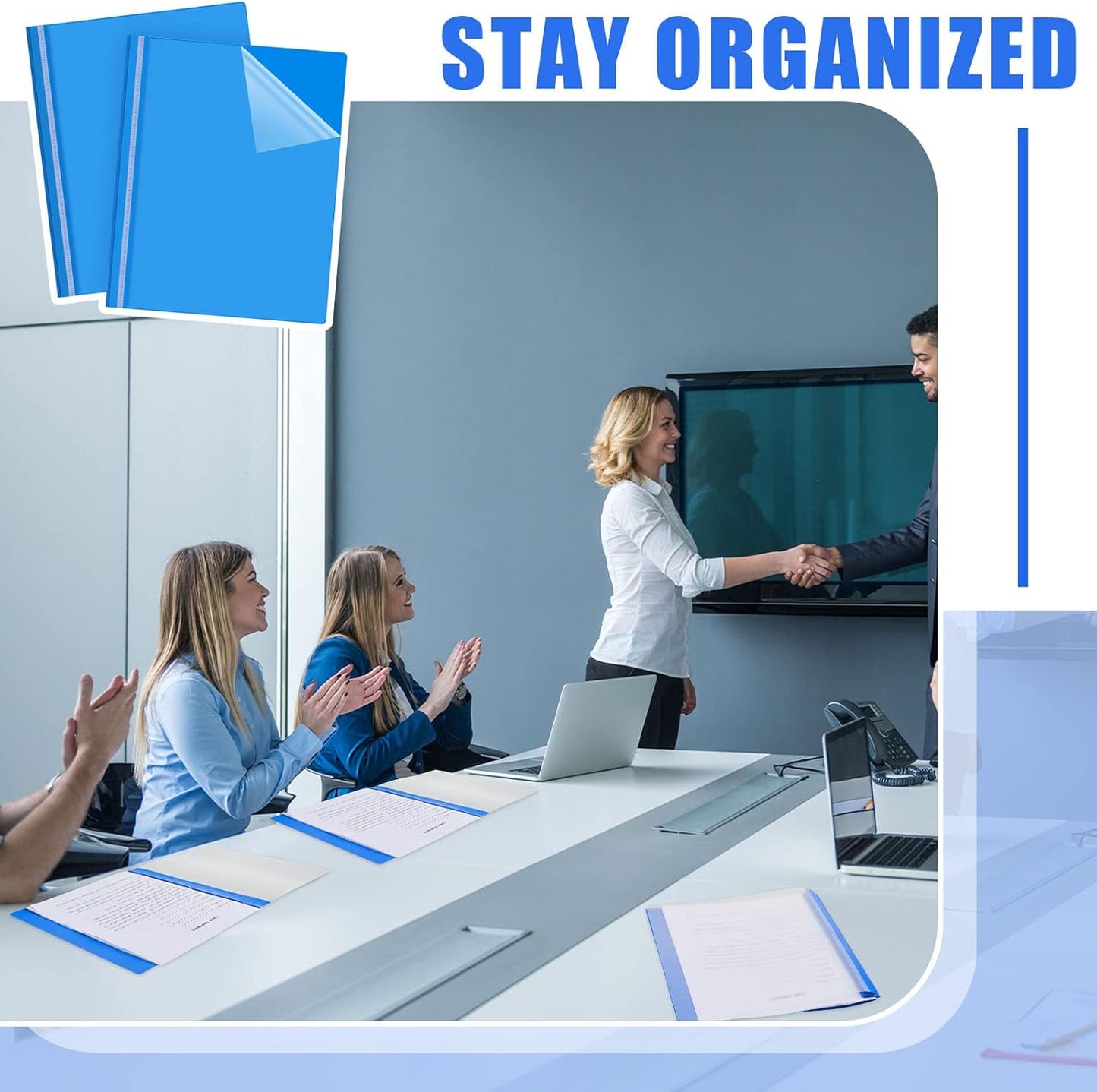 Teling 24 Pcs Clear Front Report Covers with 3 Prongs Presentation Folders Plastic Resume Portfolio Report Letter Size Presentation Binder for Paper Document School Office(Blue)