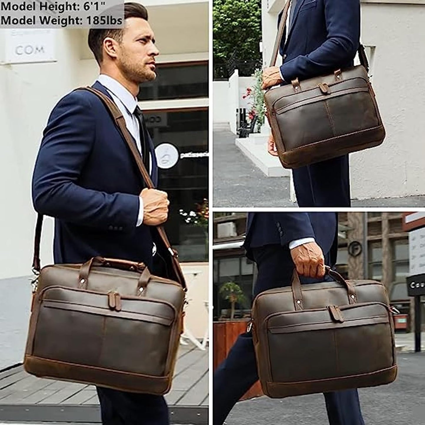 Leather Briefcase for Men 17 Inch Laptop Crossbody Shoulder Messenger Bag Attache Case for Business Travel Work Lawyer