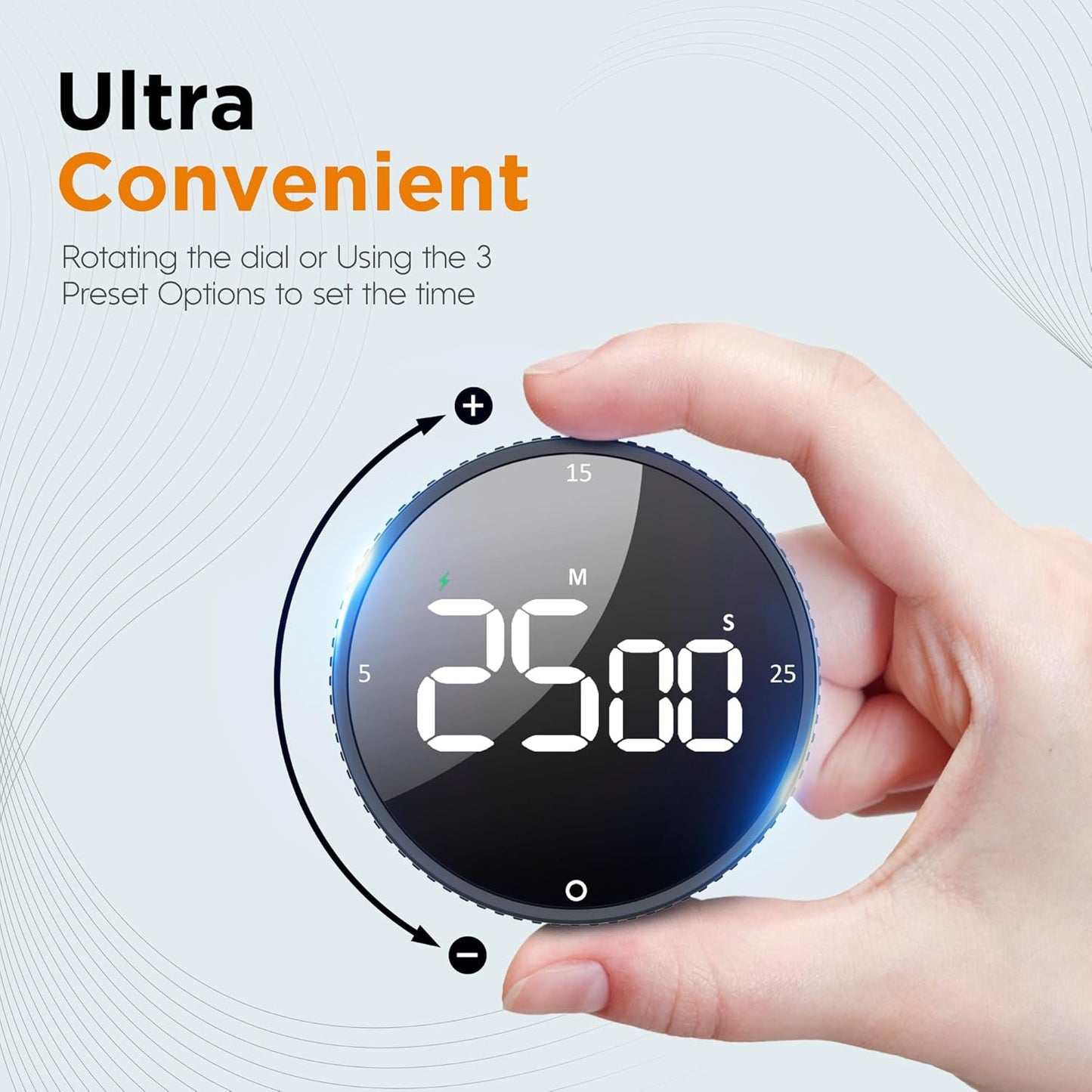 Rechargeable Magnetic Digital Kitchen Timer-Loud Alarm Visual Productivity Timer&Pomodoro Timer with Large LED Display,3 Presets(5/15/25min),3 Volume Levels.Ideal for Cooking Fitness&Office Use