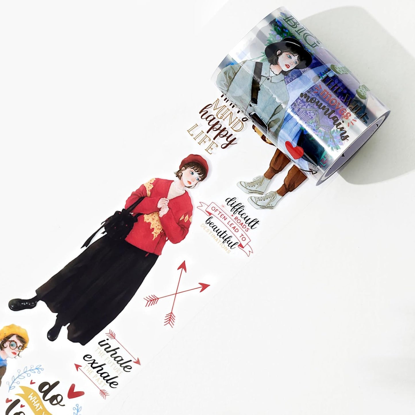 WT First Encounter Wide PET Tape, Single Roll, Original Designs, Transparent Clear Adhesive Tape, Modern Fashion Girls Decorative Tape for Journals, Scrapbook, Bujo Planners, DIY Crafts