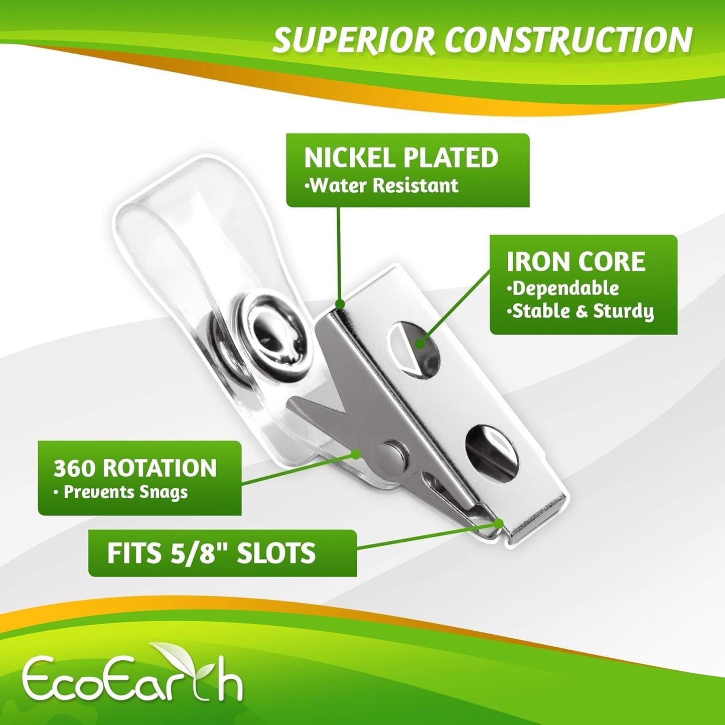 EcoEarth - Horizontal PVC Card Protector with Metal Clips and Vinyl Straps with Soft Edge - Sealable Fits 4x3 inch Inserts - Clear, 25 Pack - Waterproof ID Holder Bulk - ID Card Holder