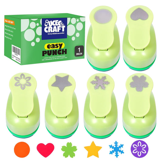 UCEC Paper Punches for Crafting, Hole Punch for Kids, 1 Inch Craft Hole Punch Shapes, 6PCS Star Heart Flower Punch Kids Hole Puncher Shape Cutters for Crafts for School Crafting & DIY Projects