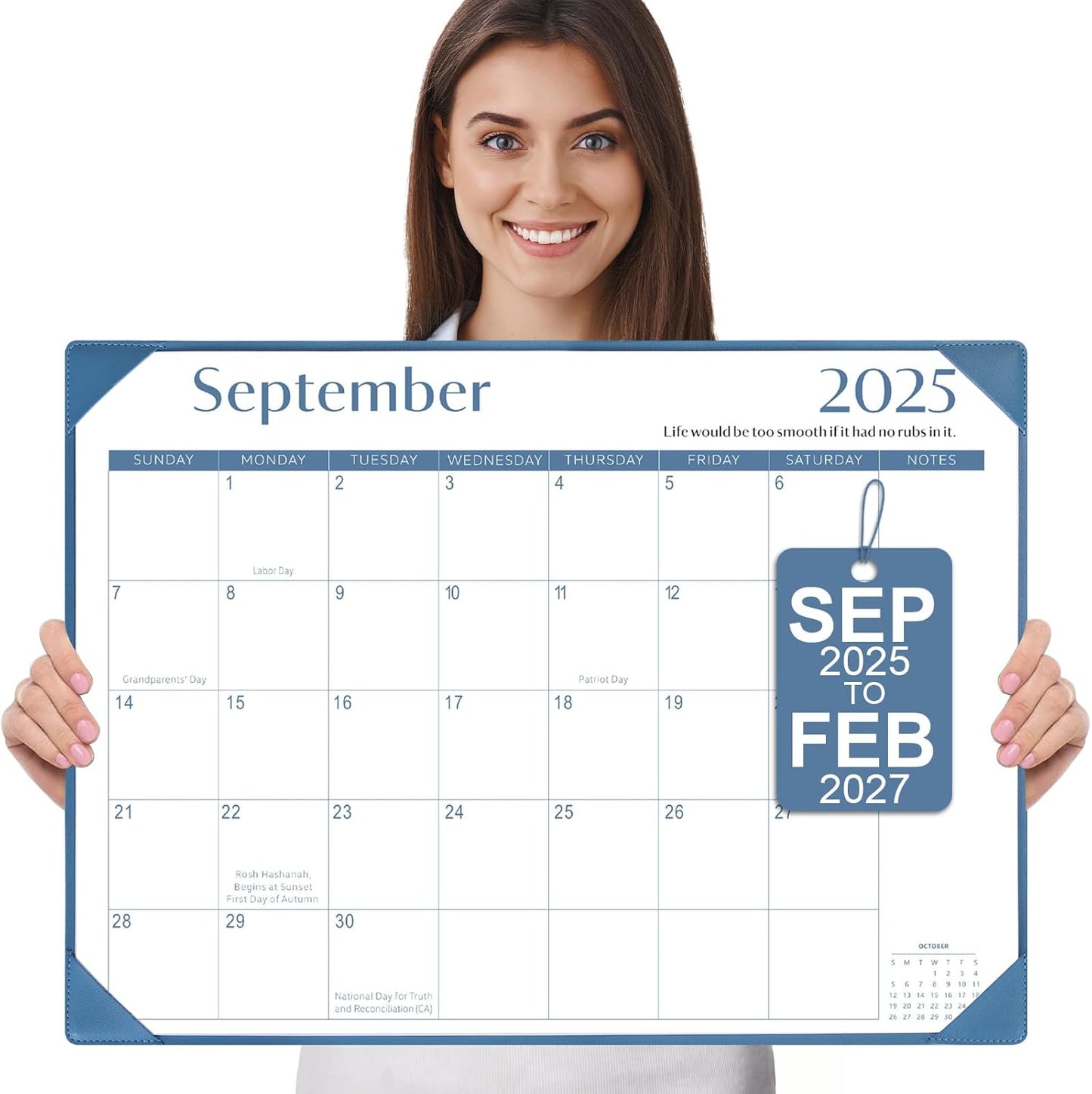 Gannyfer Desk Calendar 2025-2026 with Desktop Mat, Simplified Large 22" x 17" Desktop Pad Calendar, 18 Month Table Calendar from Sep 2025 to Feb 2027, Office Supplies Perfect for Home School and Office - Blue