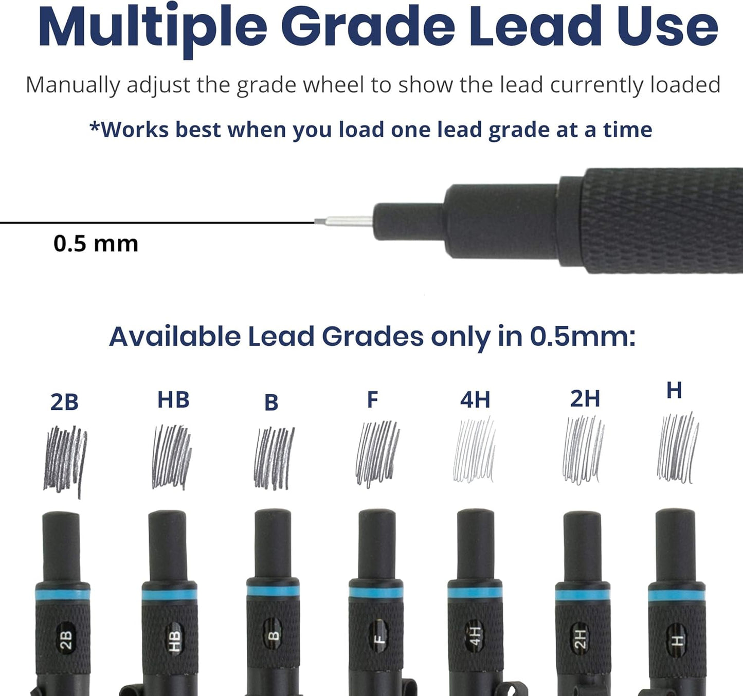 Pacific Arc Chromagraph Metal Mechanical Pencil .5 mm Black Barrel Mechanical Pencil with Built In Lead Pencil Grade Indicator, Lead Pencil Holder for Drafting, Sketching, and Drawing