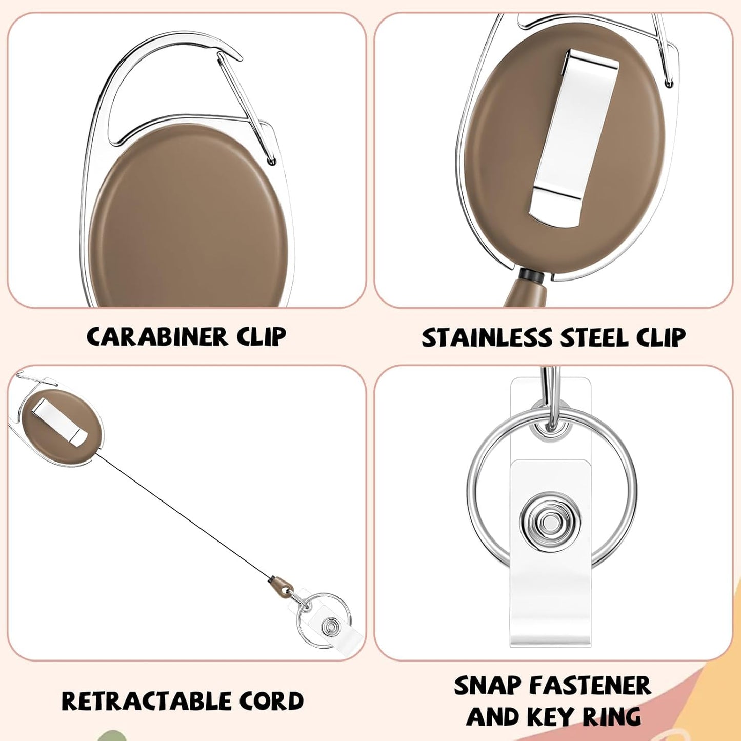 6 Color 102 Pcs Retractable Badge Holder with Carabiner Clips and Key Ring ID Badge Holder Retractable Clip Bulk for Office Worker Doctor Nurse Employee School Students Gifts