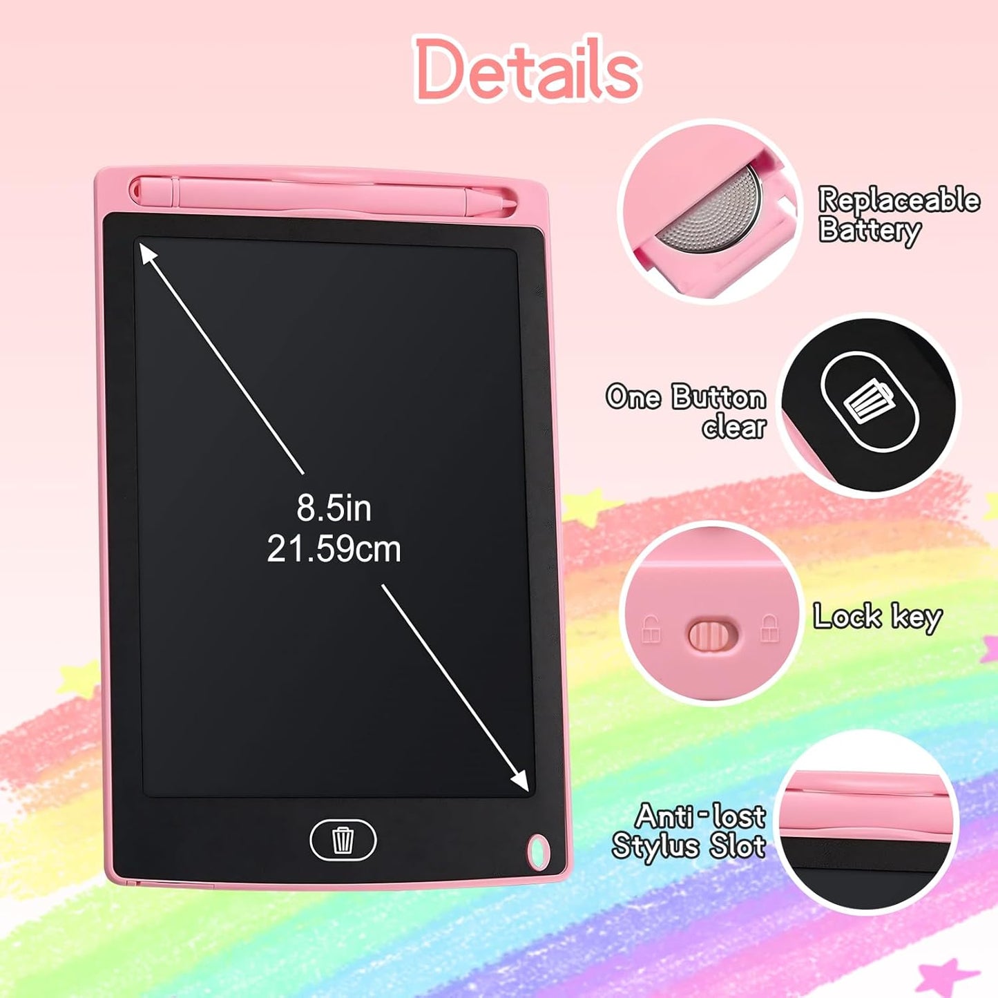 LCD Writing Tablets for Kids 6 Pack Doodle Boards 8.5" Drawing Pad for Kid with Anti-Losing String Learning Toy Birthday Party Favor for 3-10 Kids Boys Girls Doodle Board Painting Tablet for Class