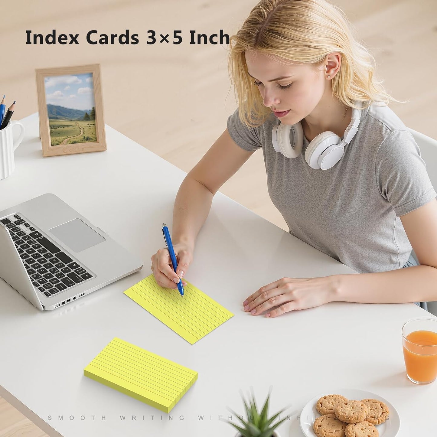 250 Count Index Cards 3 x 5 Inch, Heavyweight Yellow Lined Note Cards Portable Ruled Flash Cards Perfect for Studying and Organizing, Note Taking Study Flashcards for Home, School and Office