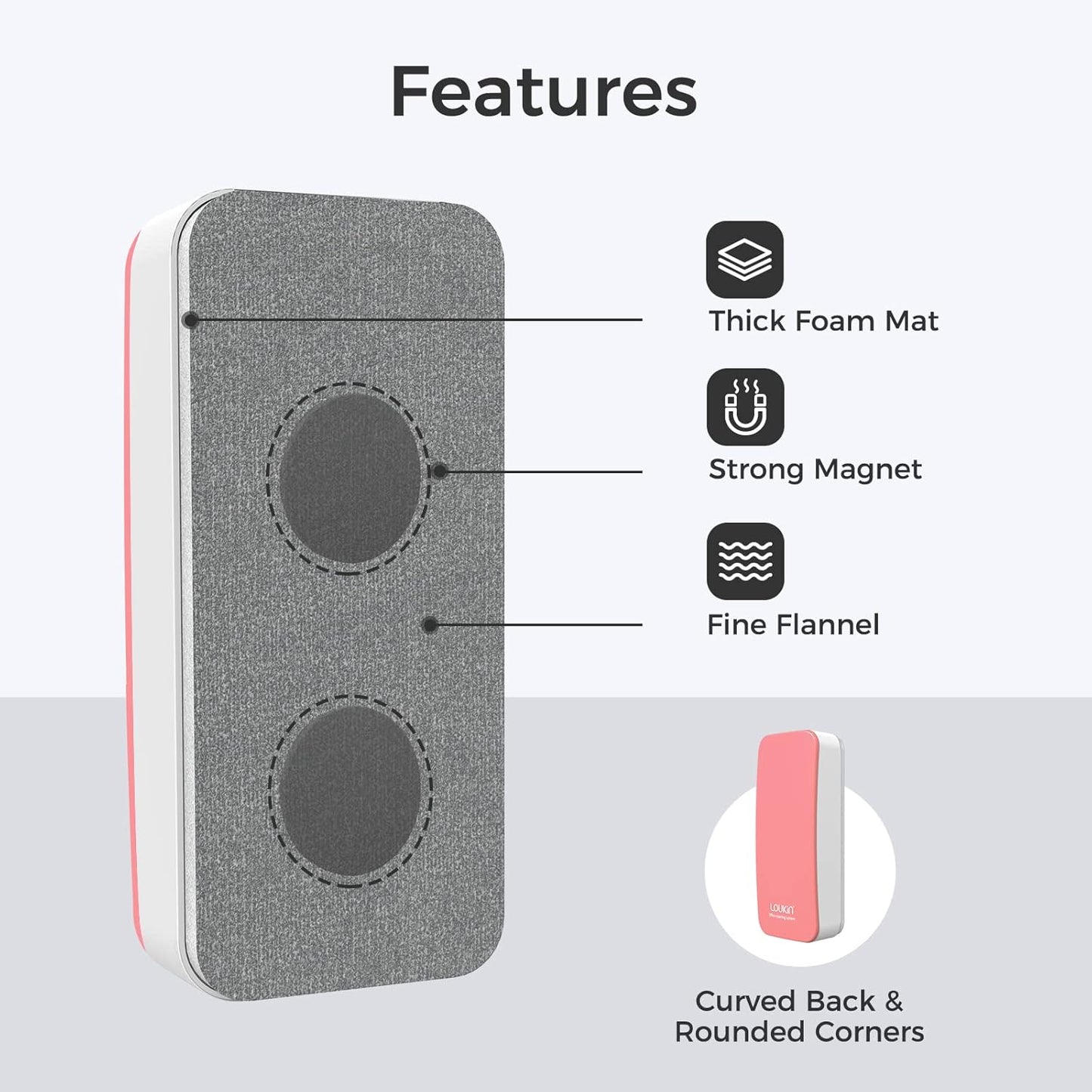 loukin 2 Pack Magnetic Dry Erase Eraser, Whiteboard Eraser, Glass Board Remover, 3.4 fl oz Whiteboard Cleaner * 2 Included, for Classroom, Home and Office Use (Pink)