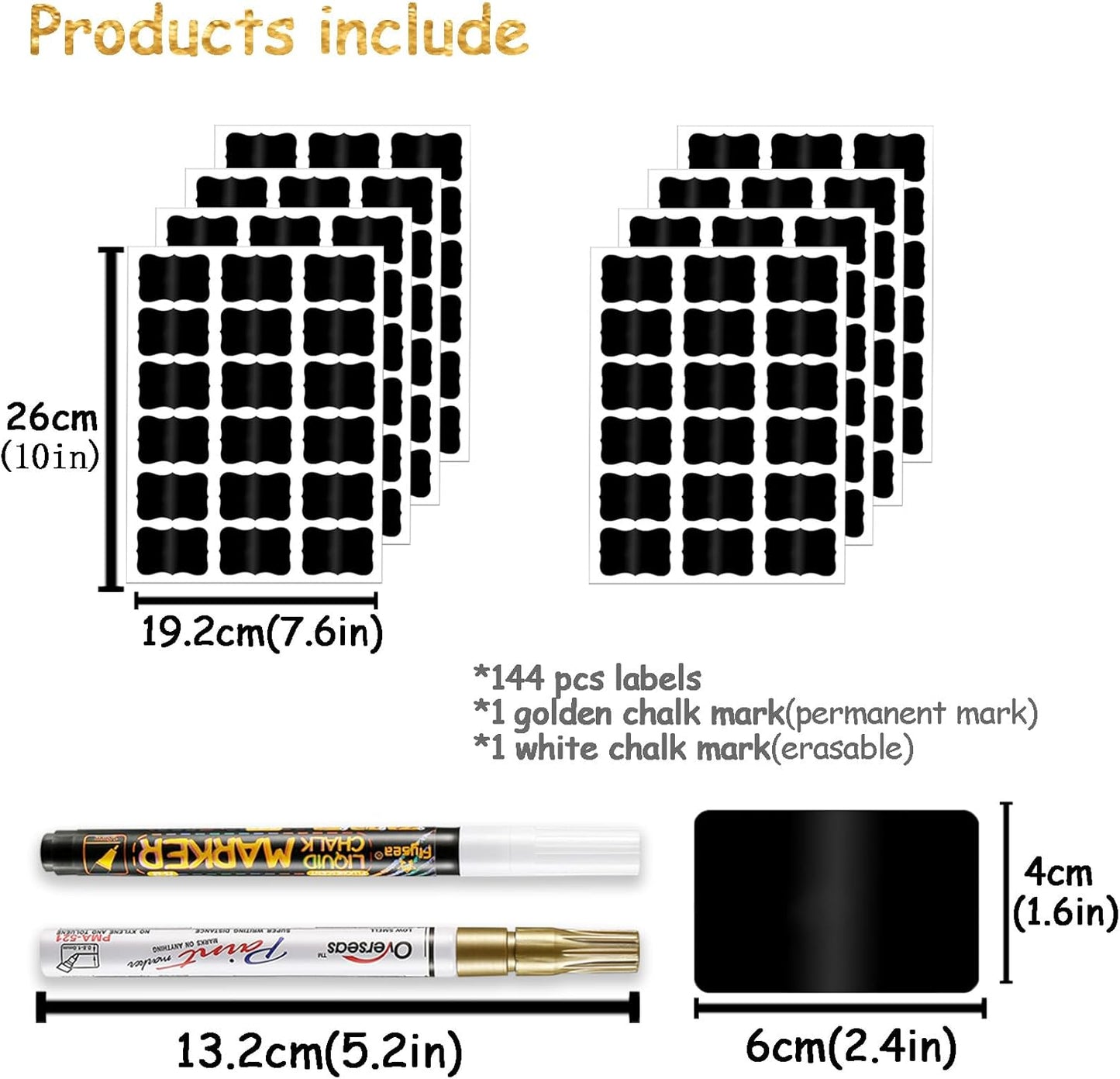 Chalkboard Labels, 144 Pcs Waterproof Reusable Chalk Stickers with Erasable Chalk Marker for Jars, Storage Bins, Kitchen, Parties, Weddings, Craft Rooms