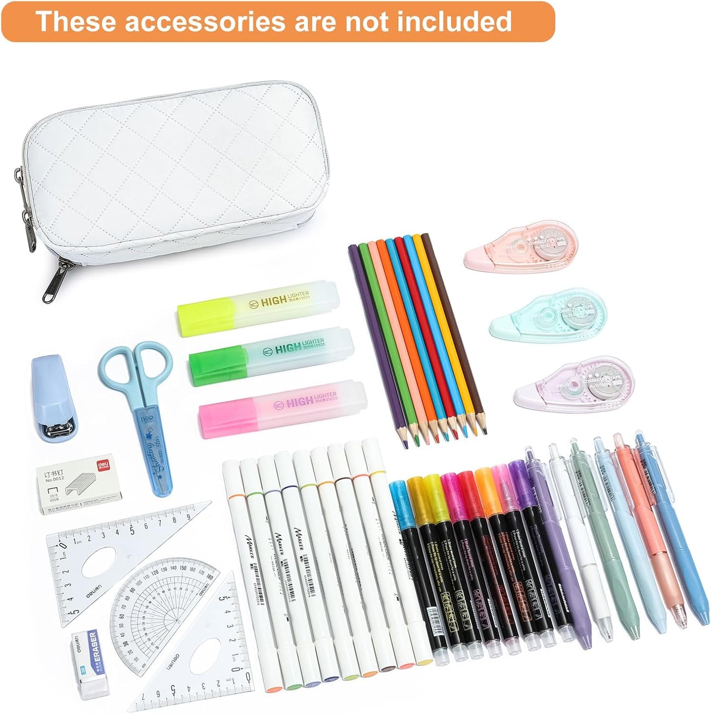 Della Gao Small Pencil Case Large Capacity Pencil Pouch Marker Pen Bag Coin Pouch Office Stationery Organizer (Beige-03RH)