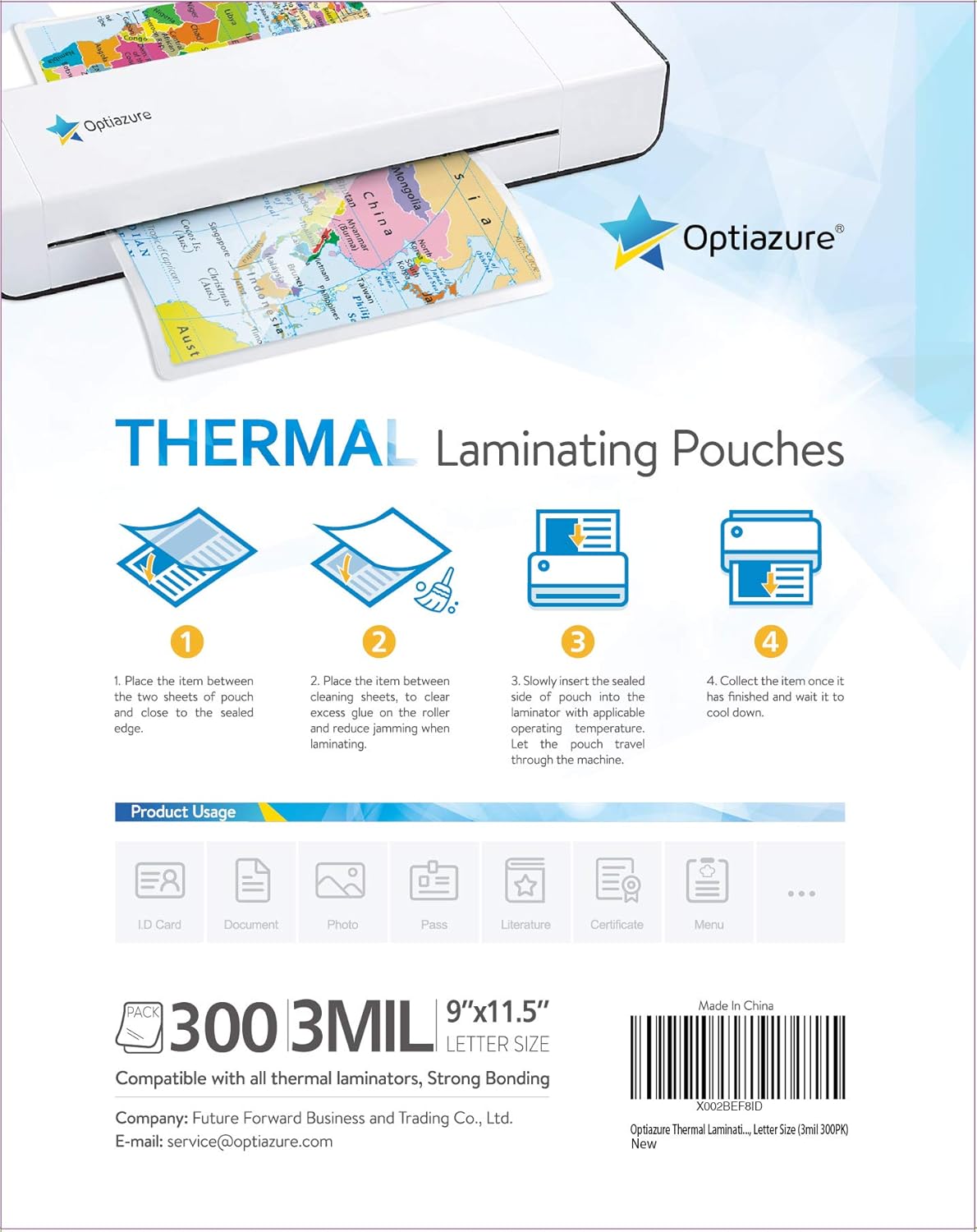 Thermal Laminating Pouches 9"x11.5" Inches, 3mil 300Pack, Clear, Letter Size