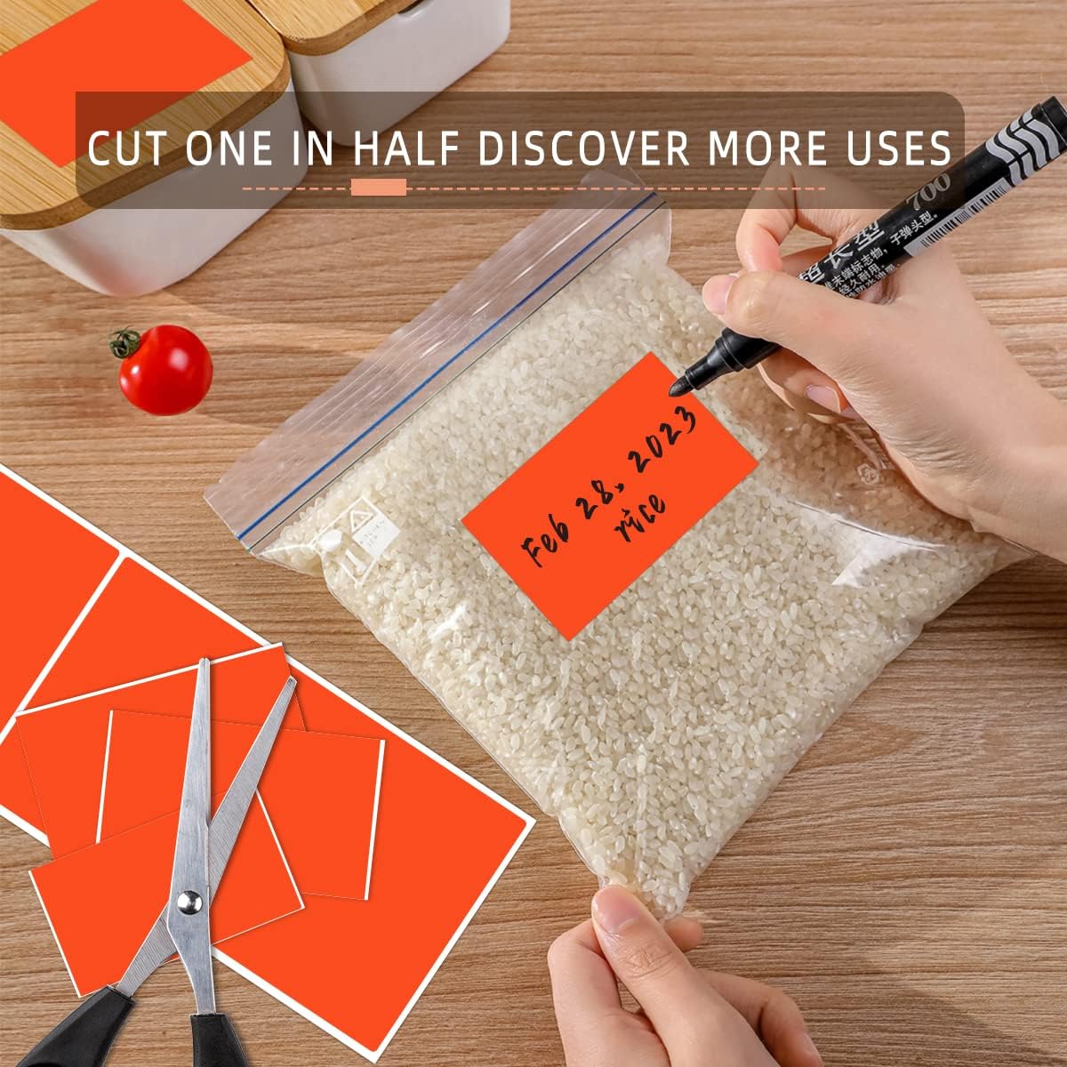 PARLAIM 5" x 3" Rectangle Color Coding Labels,500 per Inventory Labels Color Code Stickers Dispenser Box,Fluorescent Red Sticker Labels for Inventory,Family School Storage Bins Label