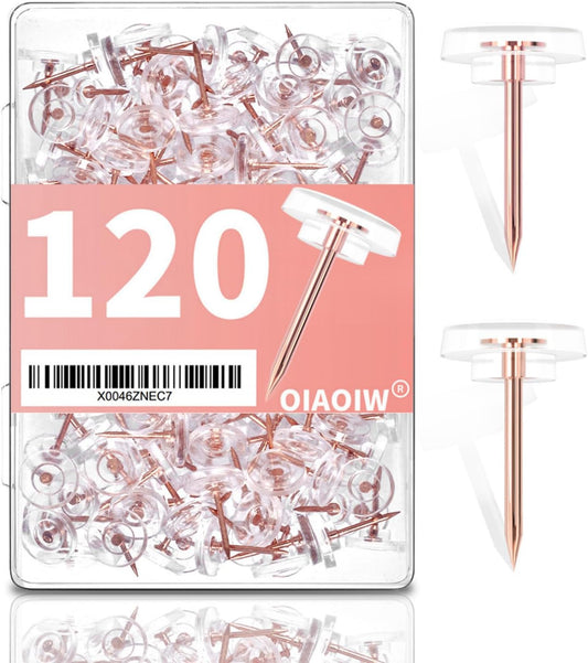 120 PCS Flat Rose Gold Push Pins for Wall Thumb Tacks for Walls Flat thumbtacks Push pin for Bulletin Board Shadow Box Display Thumbtack for Cork Board