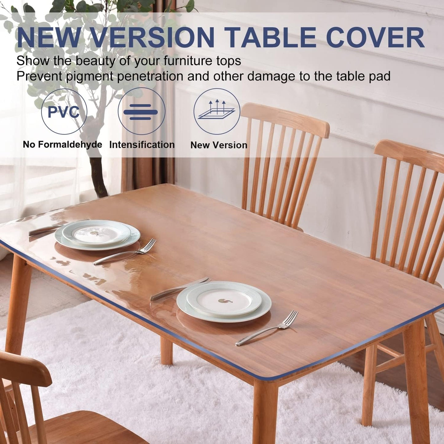 Large 42x108 inch Clear PVC Table Protector Cover Mat for Dining Room Table Wood Glass Metal Furniture Screen Conference Table Top Decorative Plastic Tablecloth Heat Resistant Waterproof Easy Clean