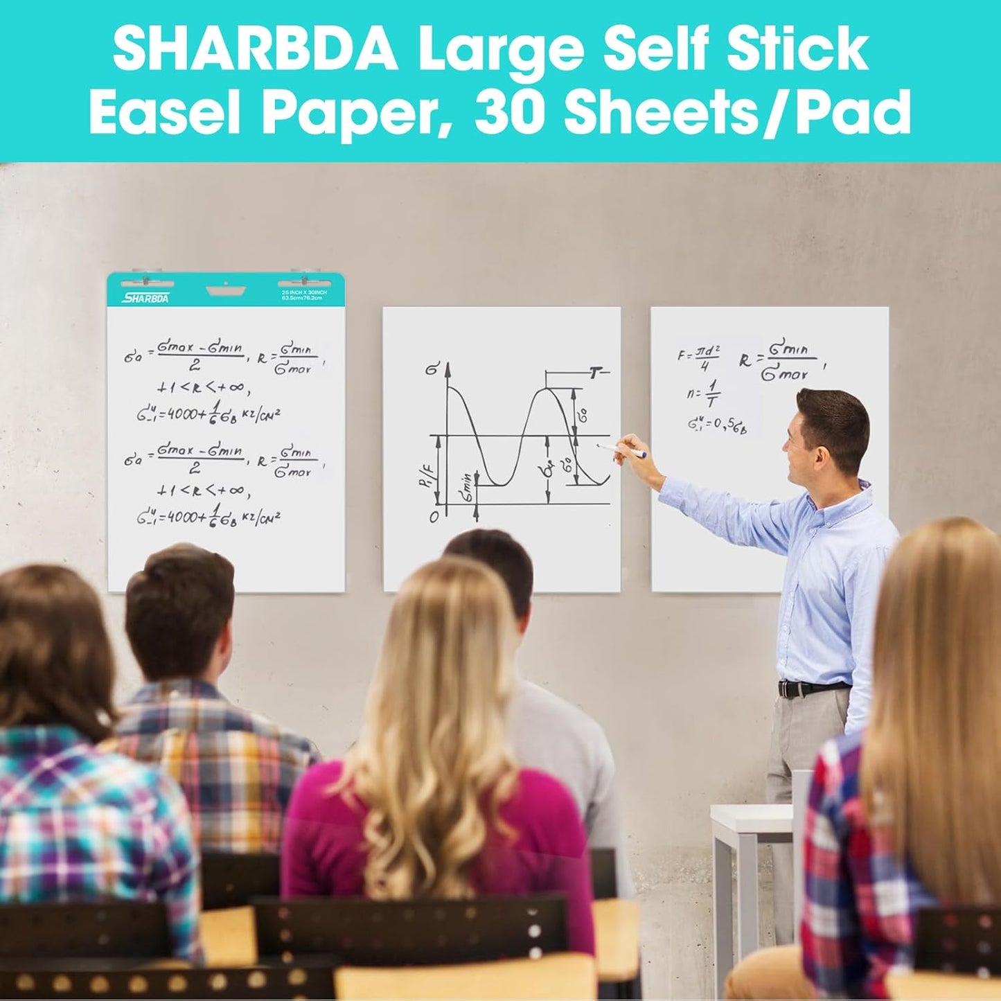 Sticky Easel Pad,20 in x 23 in,Flip Chart Paper,Sticky Chart Paper for Teachers,Self-Stick Easel Paper,Super Sticky & Bleed-Resistant, 30 Sheets/Pad, 6 Pads