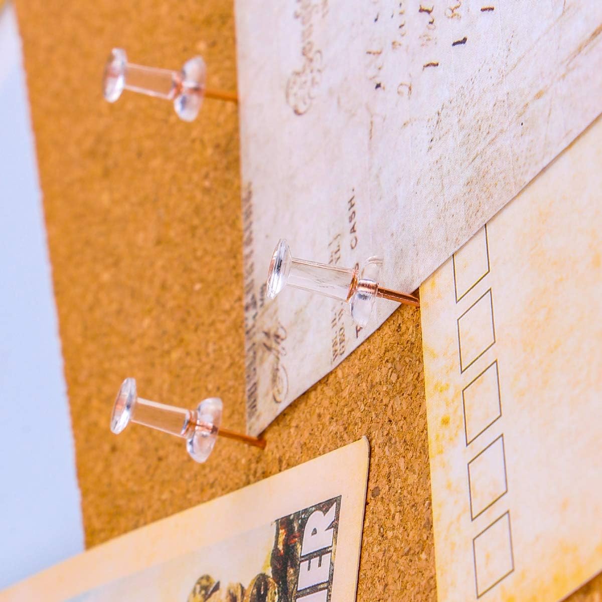 Yalis Push Pins 600 Count, Standard Rose Gold Pins Clear Thumb Tacks Steel Point and Clear Plastic Head (Rose Gold)