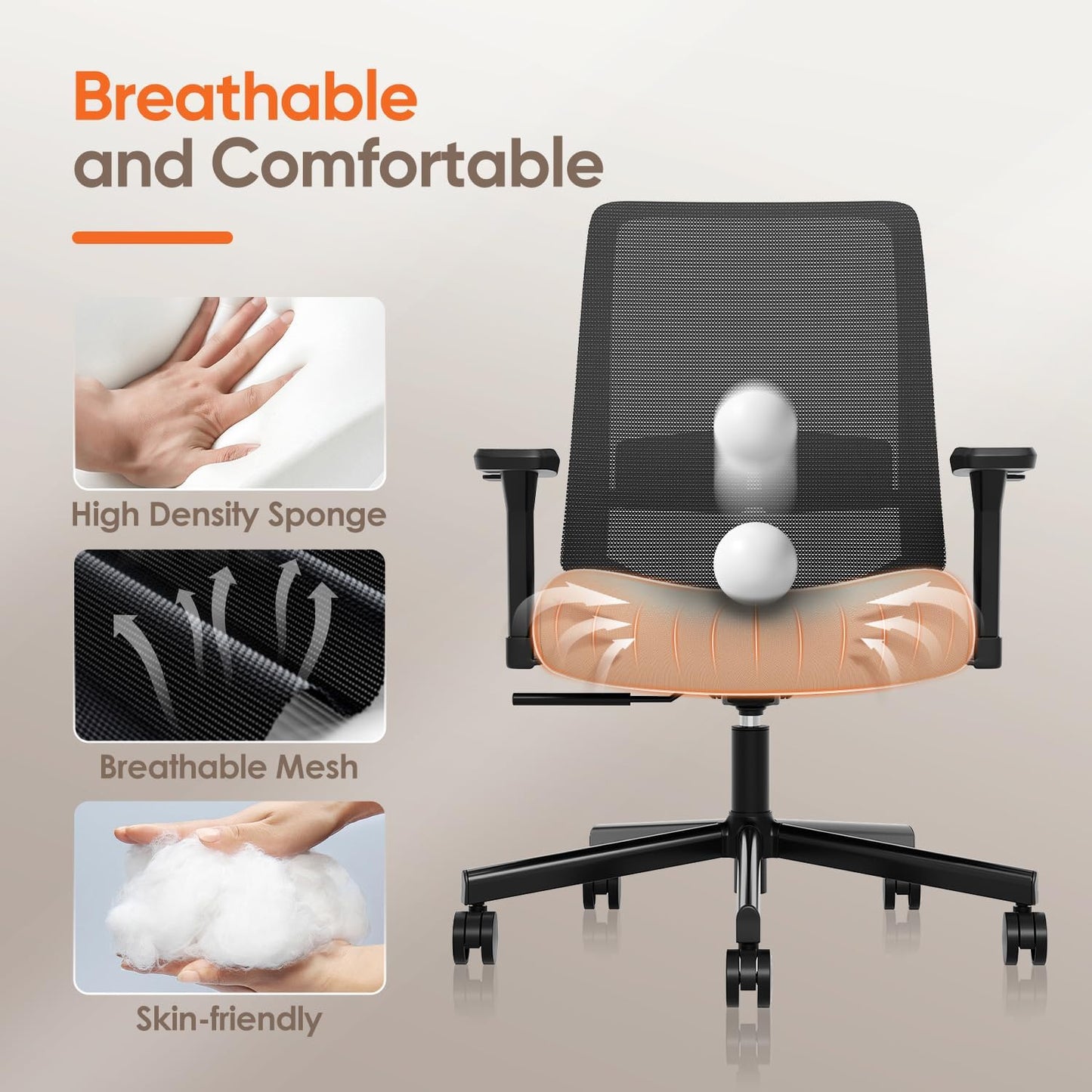 Ergonomic Office Chair, Mesh Computer Desk Chairs with Adjustable Lumbar Support, 3D Armrests, Tilt Function, Comfy Wide Seat, Swivel Executive Work Task Chair for Company and Home